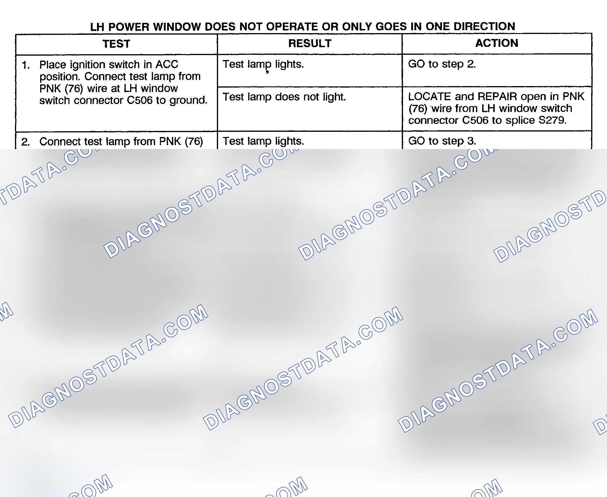 Scheme 3: TEST B: POWER WINDOW LEFT DOSE NOT OPERATE OR ONLY GOES IN ONE DIRECTION - PICKUP