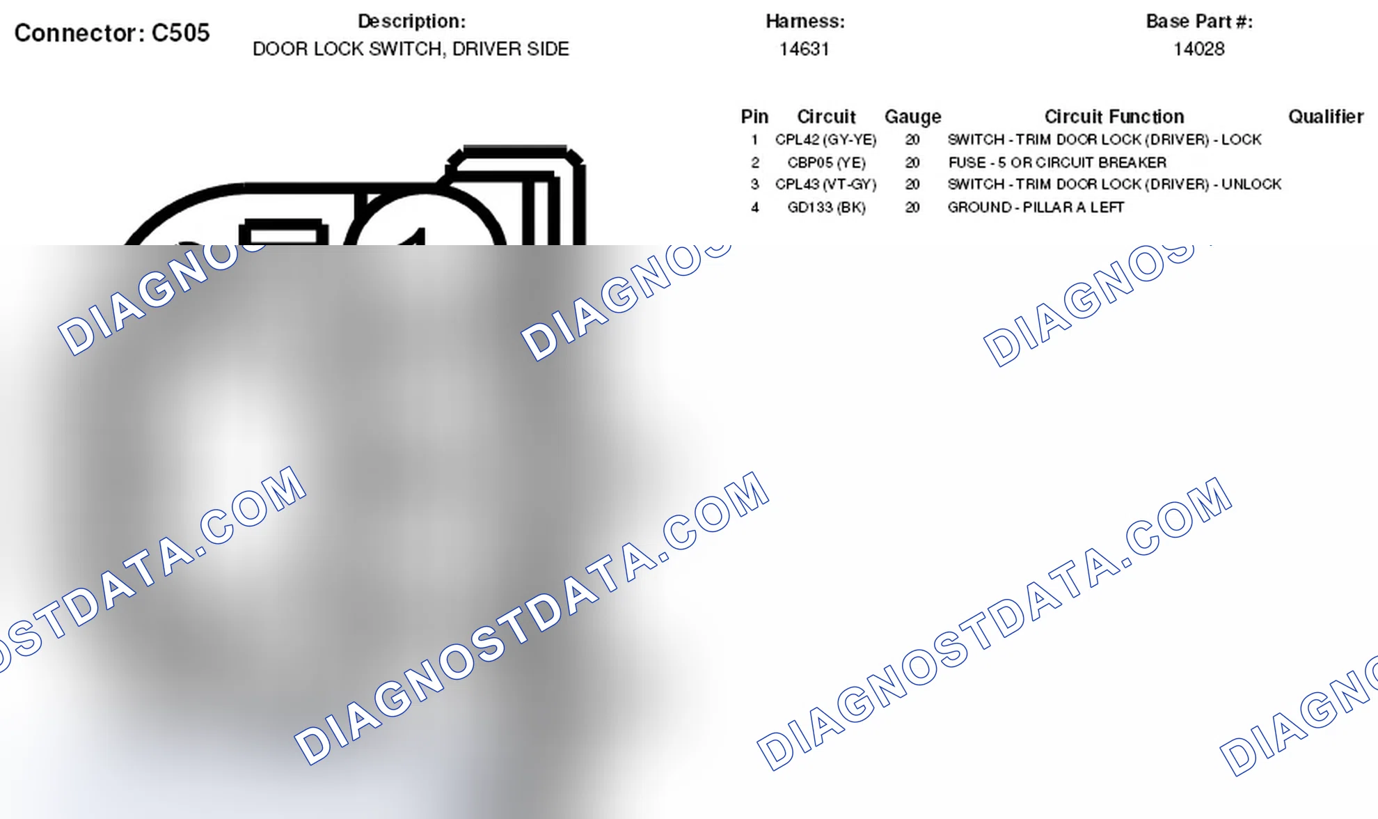 Scheme 208: Driver Side Door Lock Switch Connector End View (C505)