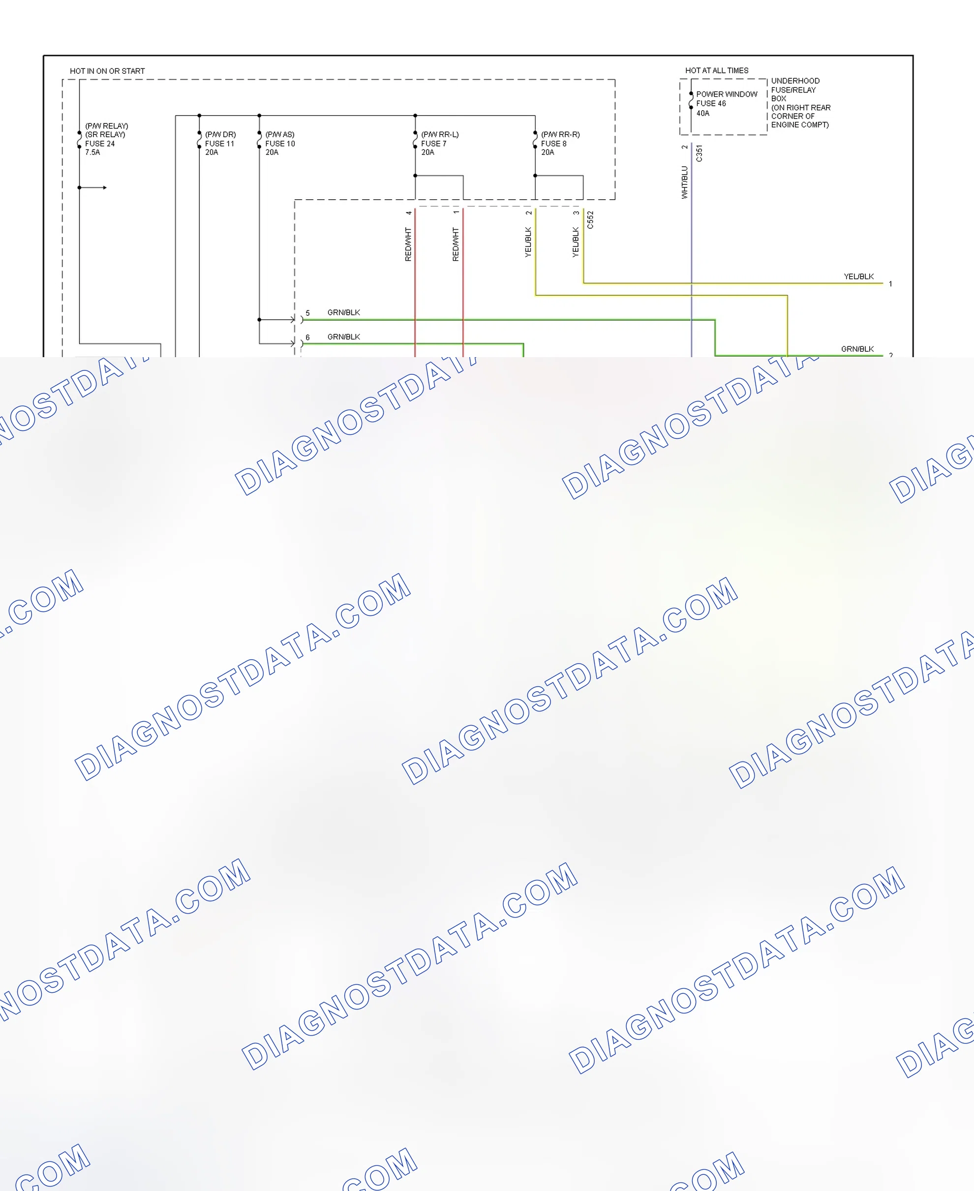 Fig. 10: Power Window System Wiring Diagram (1999-2000 Civic - 1 Of 2)