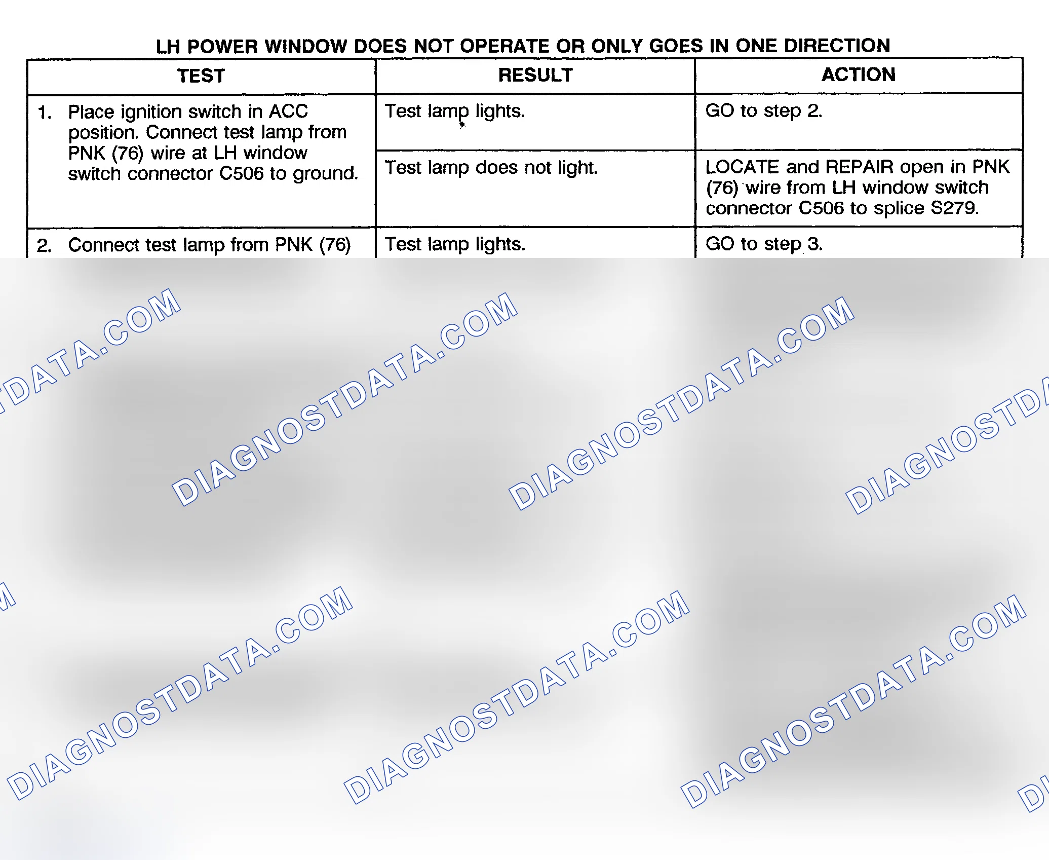 Scheme 3: TEST B: POWER WINDOW LEFT DOSE NOT OPERATE OR ONLY GOES IN ONE DIRECTION - PICKUP