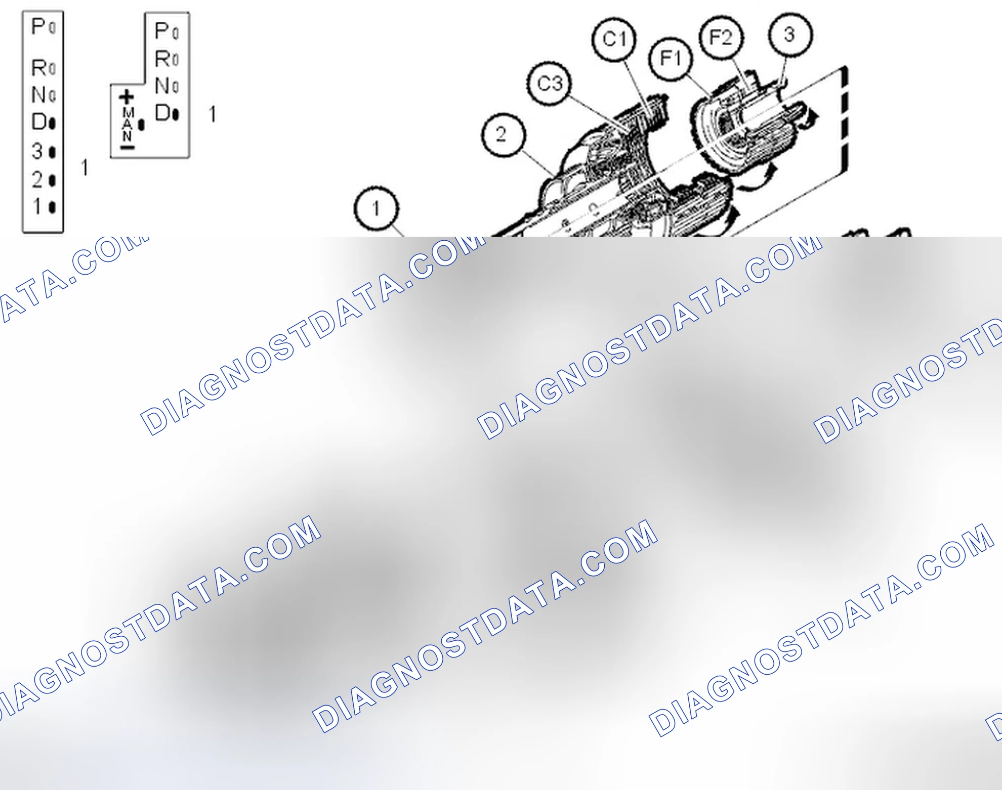 Scheme 1279: Gear shift positions D/1/MAN - 1st gear