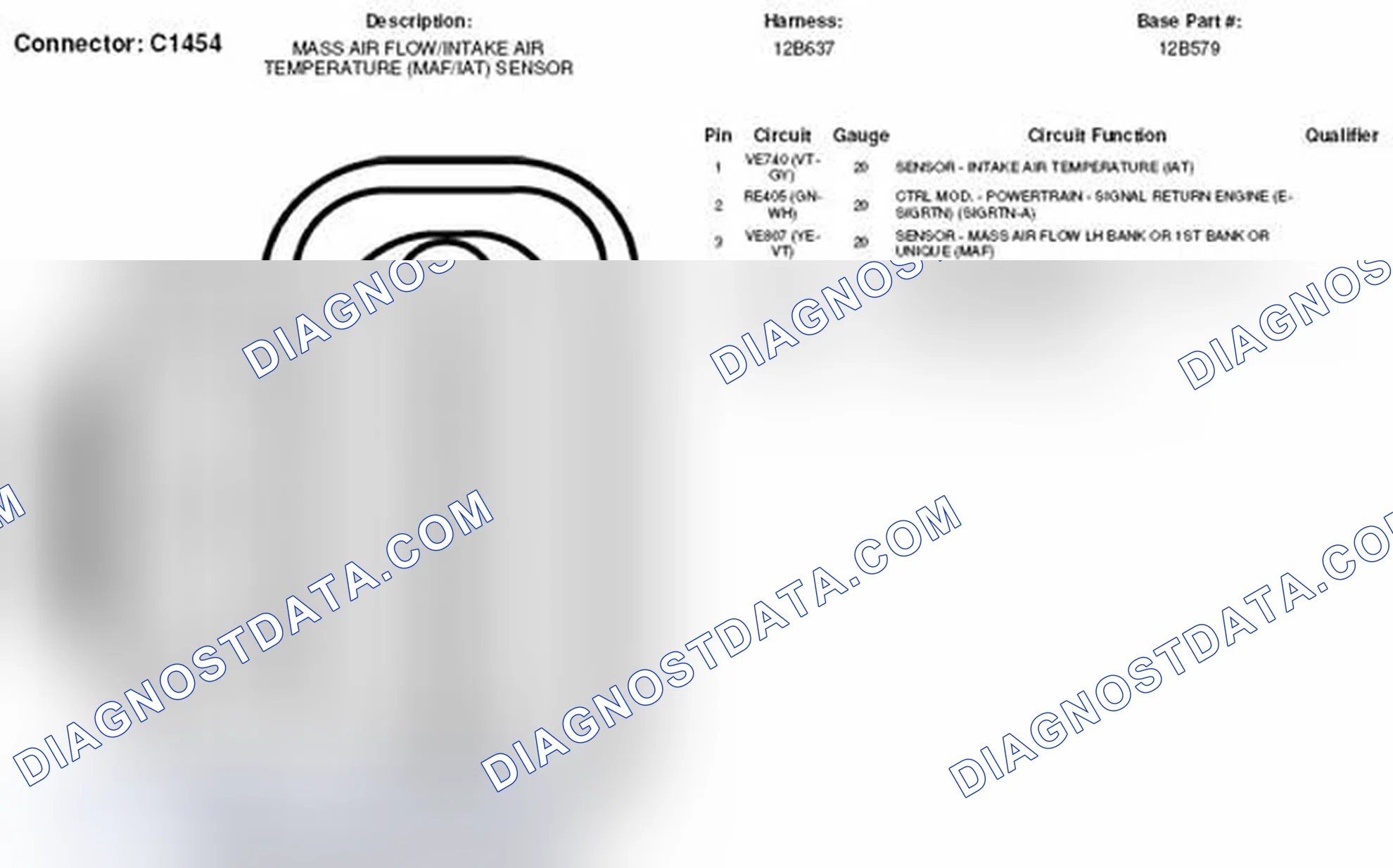 Scheme 293: Mass Air Flow Sensor / Intake Air Temperature Sensor Connector End View (C1454)