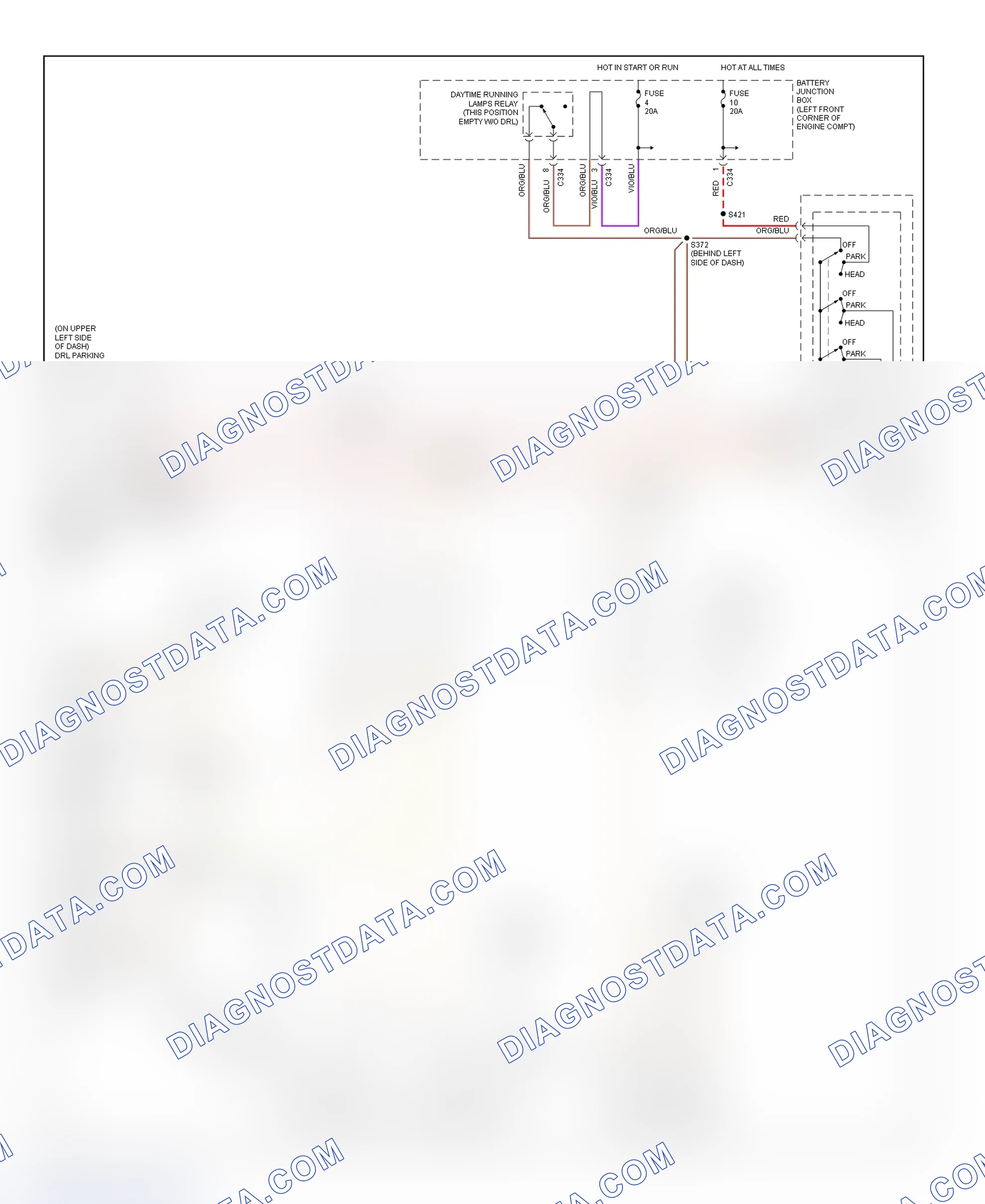 Scheme 24: Park & License Lights Wiring Diagram (Cougar - High Option Content Without Auxiliary Warning)