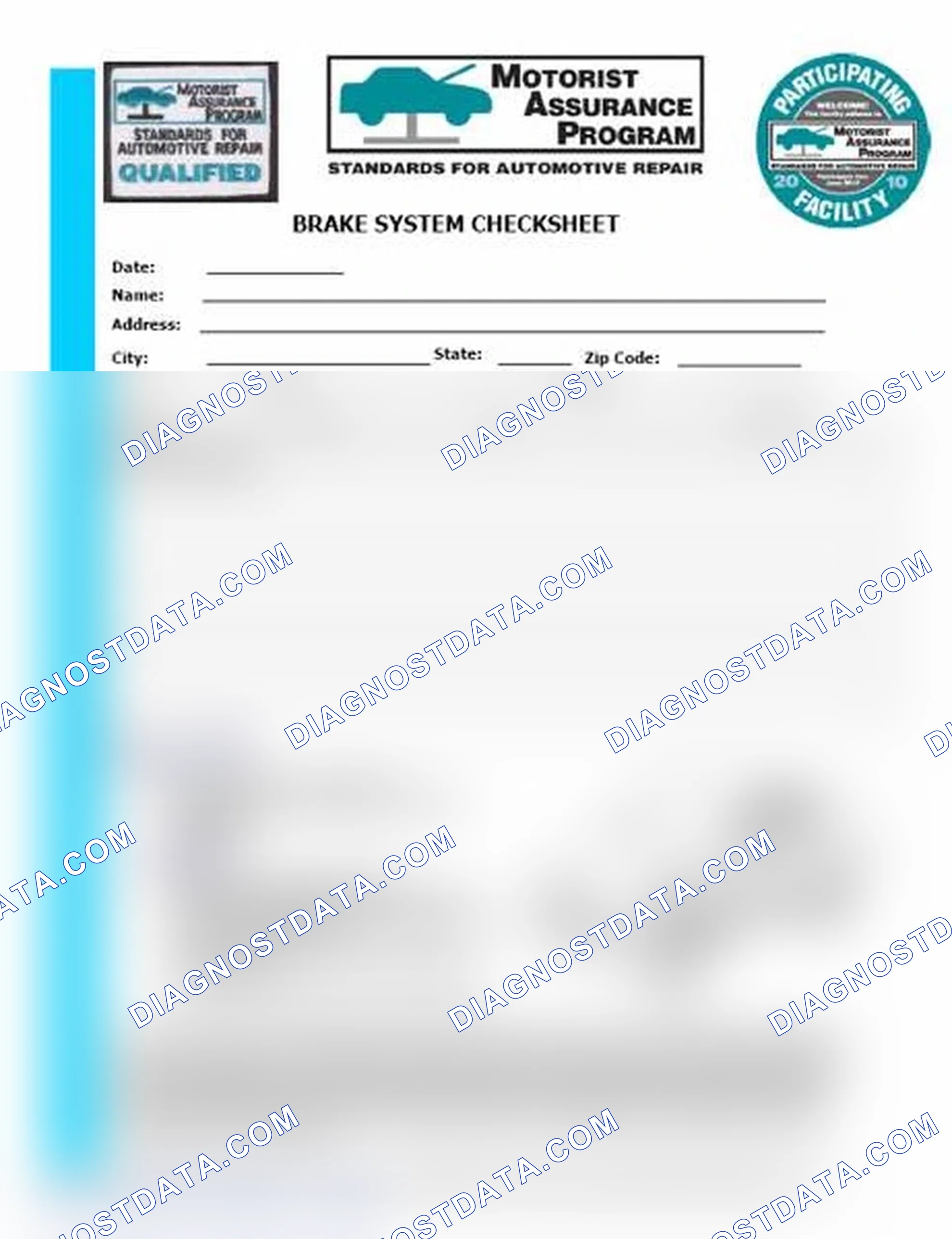 Scheme 1: Brake System Checksheet (1 Of 2)