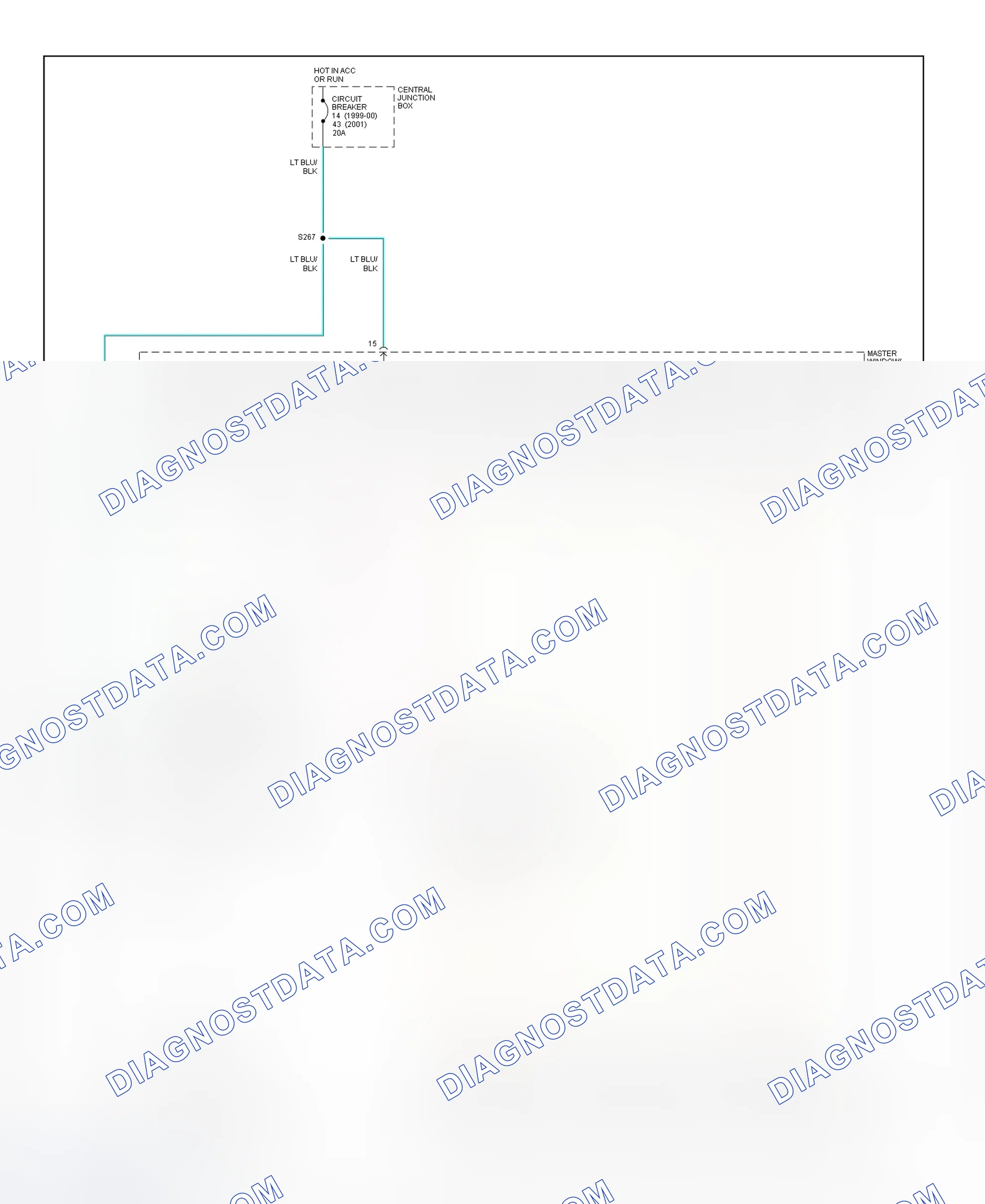 Fig. 13: Power Window System Wiring Diagram (Mustang Convertible)
