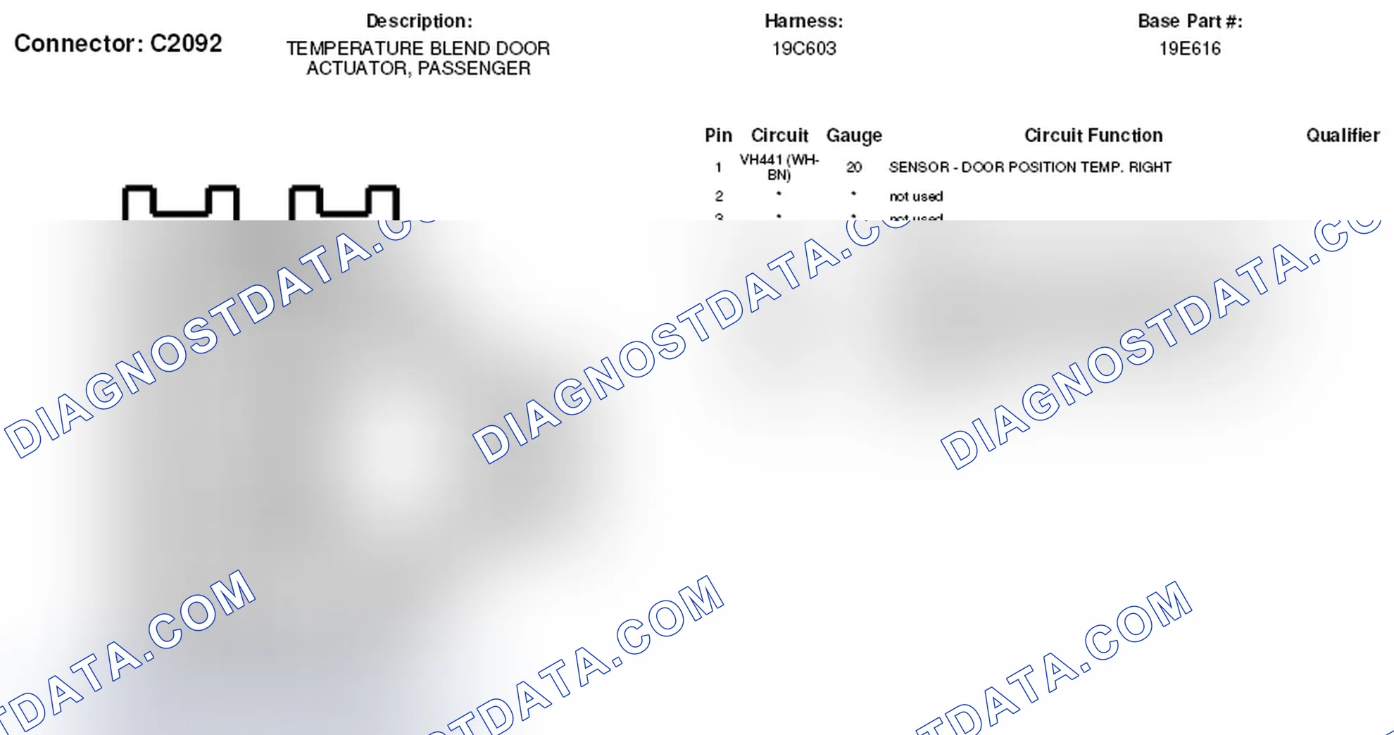 Scheme 307: Passenger Temperature Blend Door Actuator Connector End View (C2092)