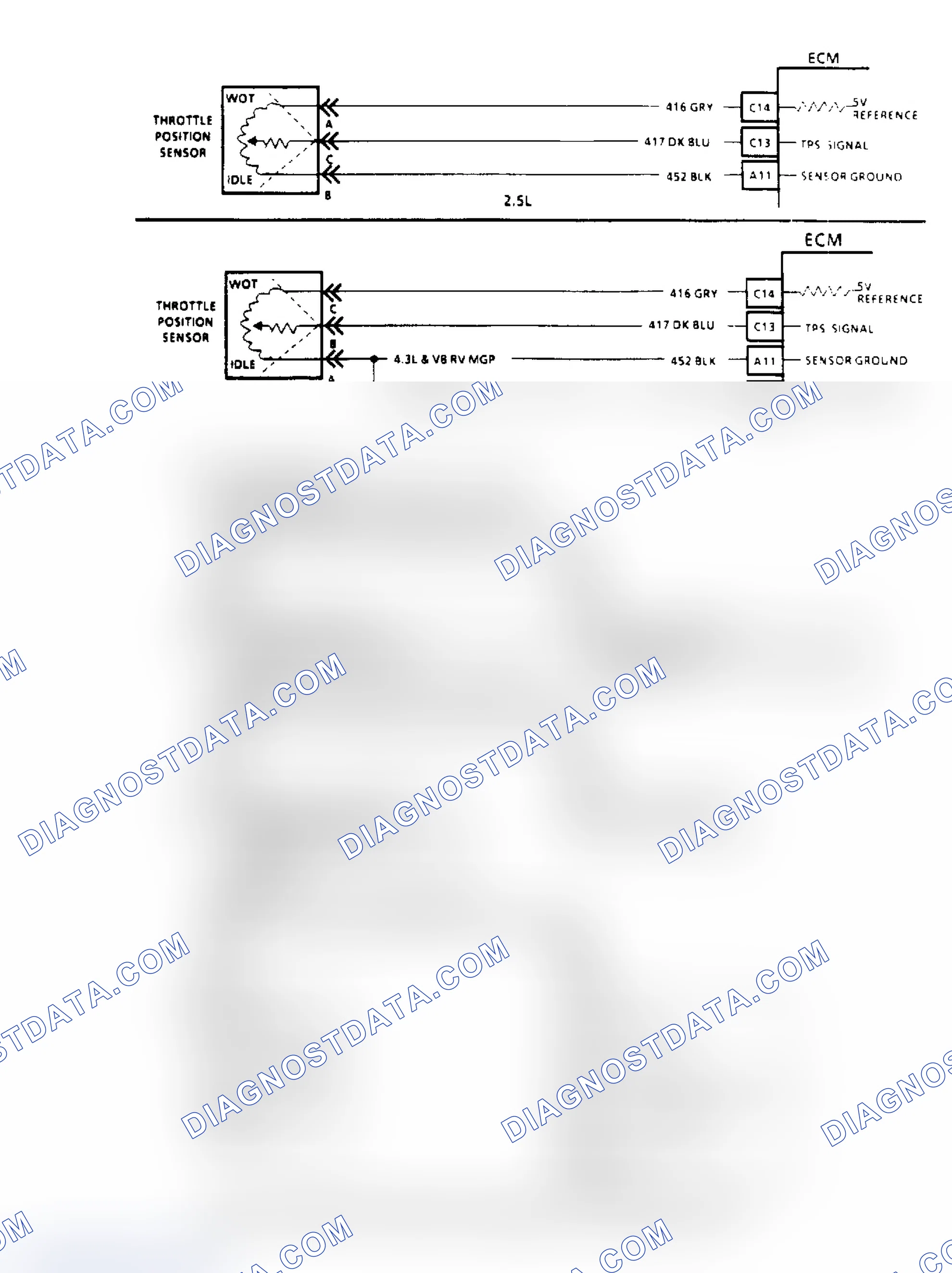 Scheme 53: Code 22, TPS Signal Voltage Low Flow Chart & Schematic