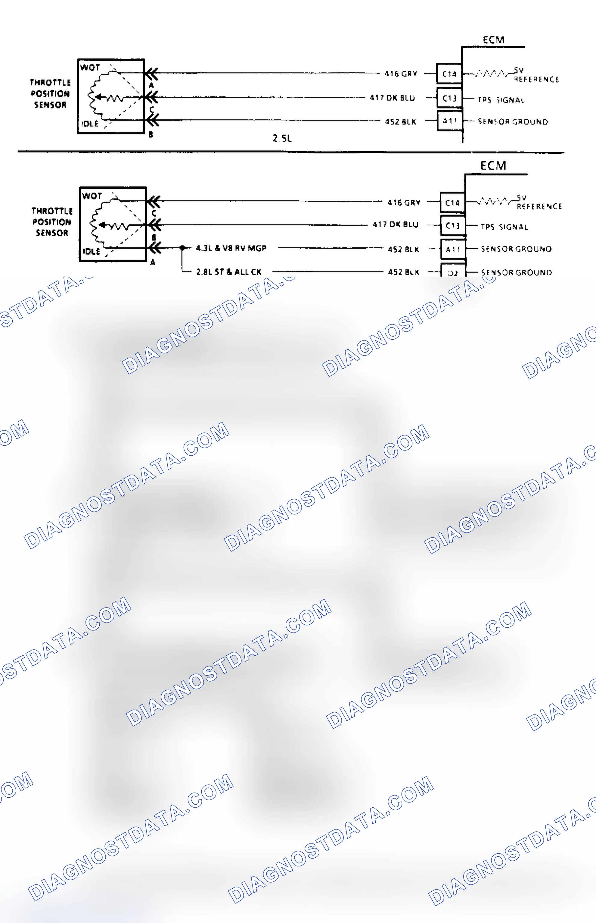 Scheme 126: Code 21, Throttle Position Sensor (Signal Voltage High) ("SCAN" Diagnostics)