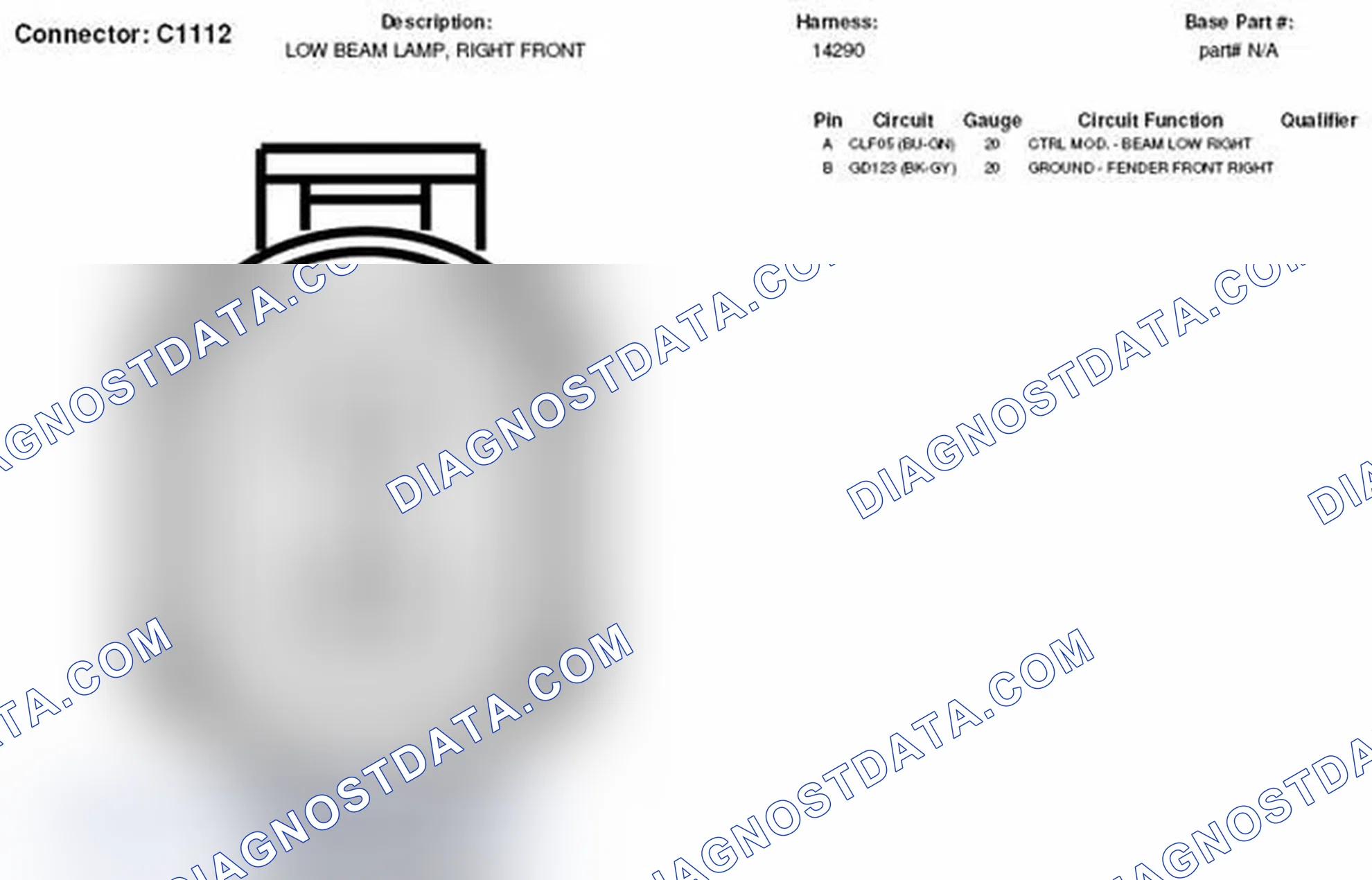 Scheme 204: Right Front Low Beam Lamp Connector End View (C1112)