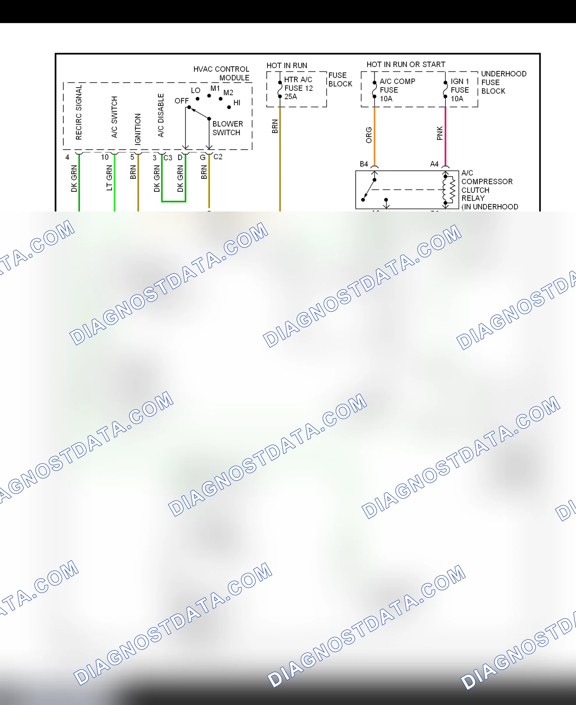 Scheme 44: A/C Compressor Clutch Control Circuit Wiring Diagram (2000 "C" & "K" Pickup - Diesel Engine)