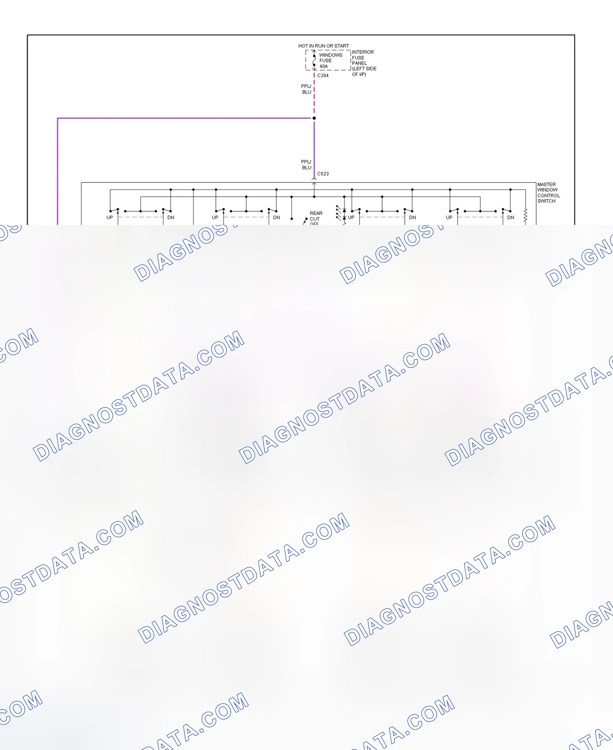 Scheme 1: Power Window System Wiring Diagram (Contour & Mystique)
