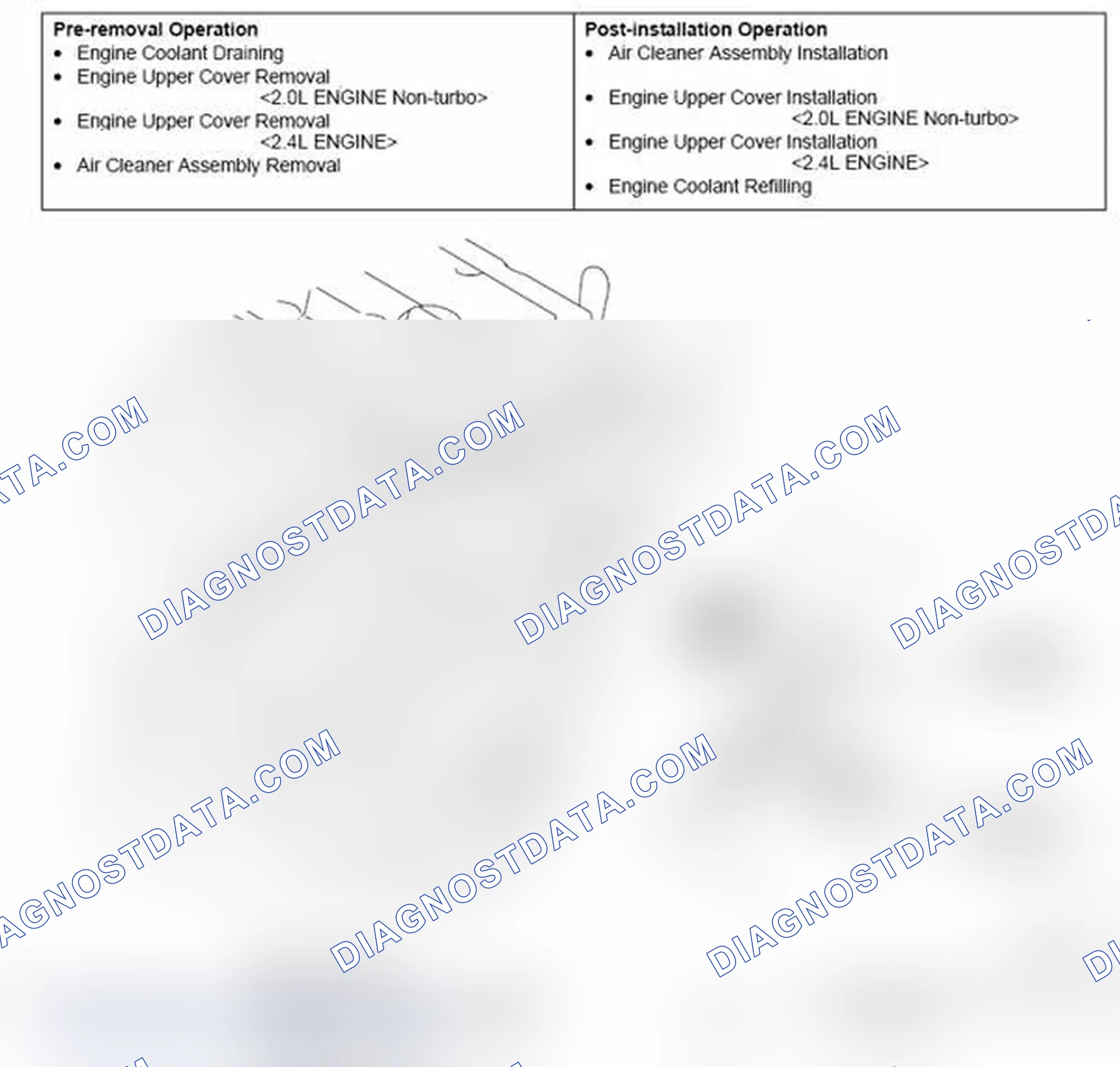 Scheme 30: REMOVAL AND INSTALLATION - 2.0L ENGINE NON-TURBO, 2.4L ENGINE