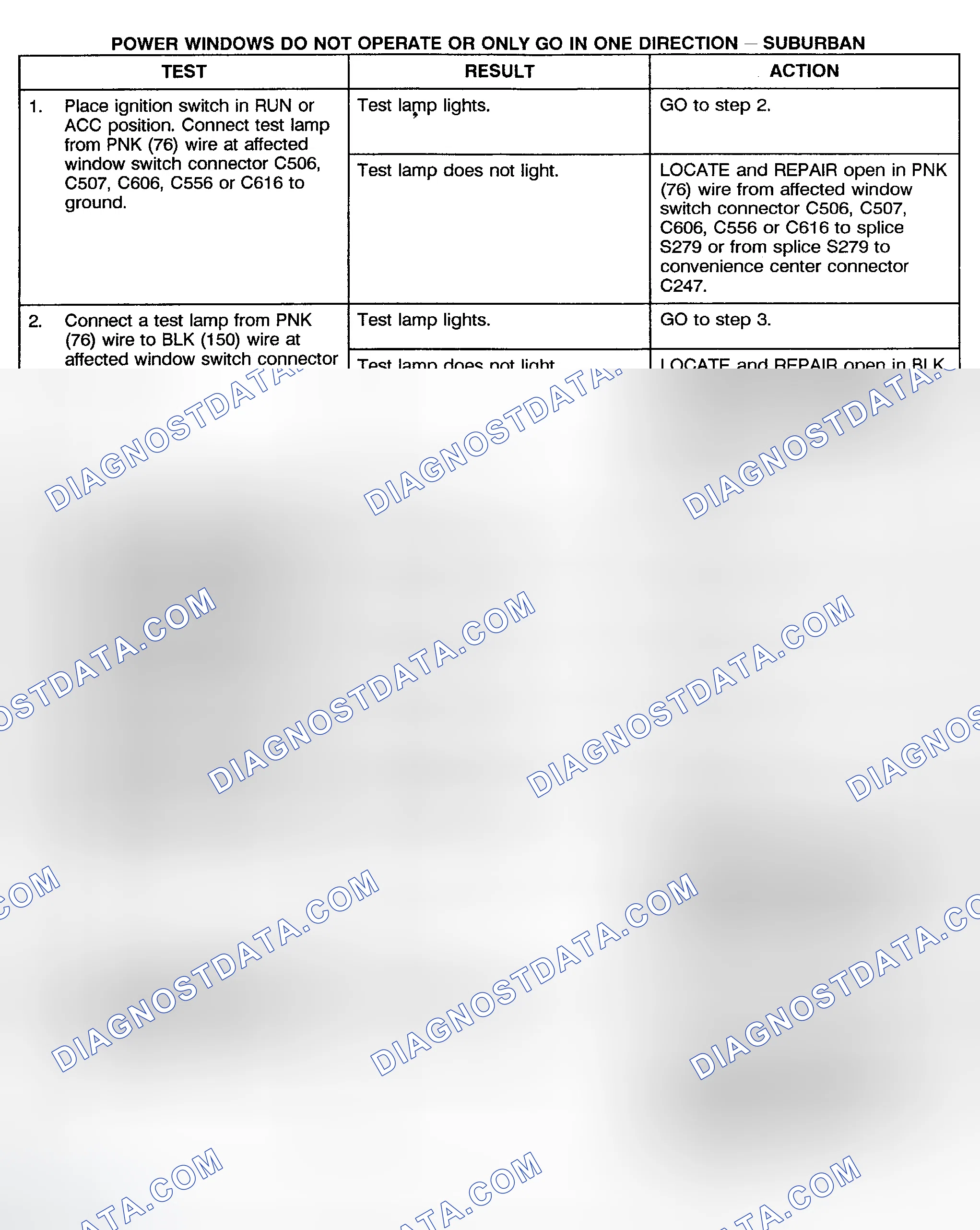 Scheme 8: TEST H: POWER WINDOWS DO NOT OPERATE OR ONLY OPERATE IN ONE DIRECTION (CREW CAB, UTILITY & SUBURBAN)
