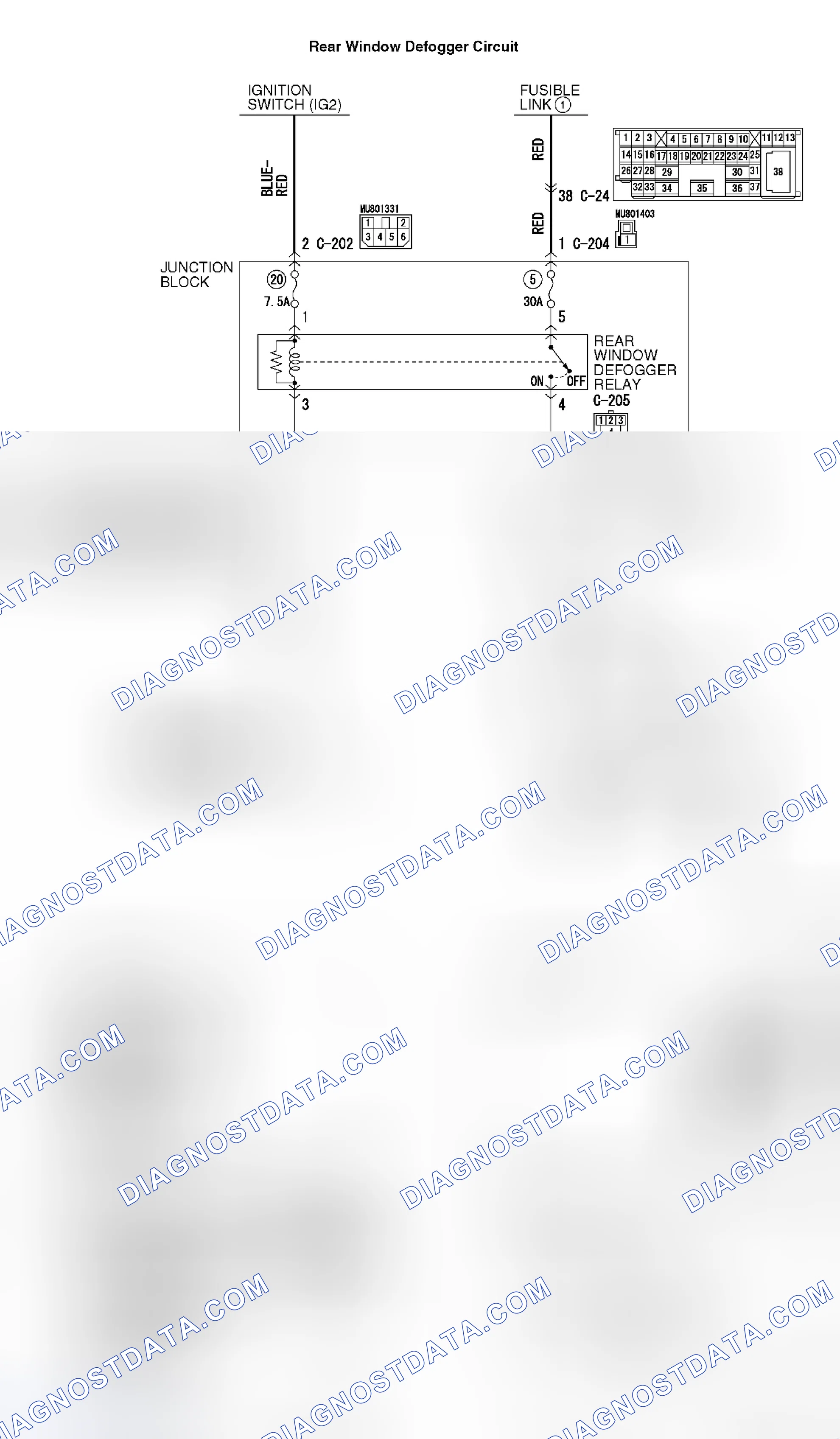 Scheme 354: INSPECTION PROCEDURE 10: REAR WINDOW DEFOGGER FUNCTION DOES NOT OPERATE
