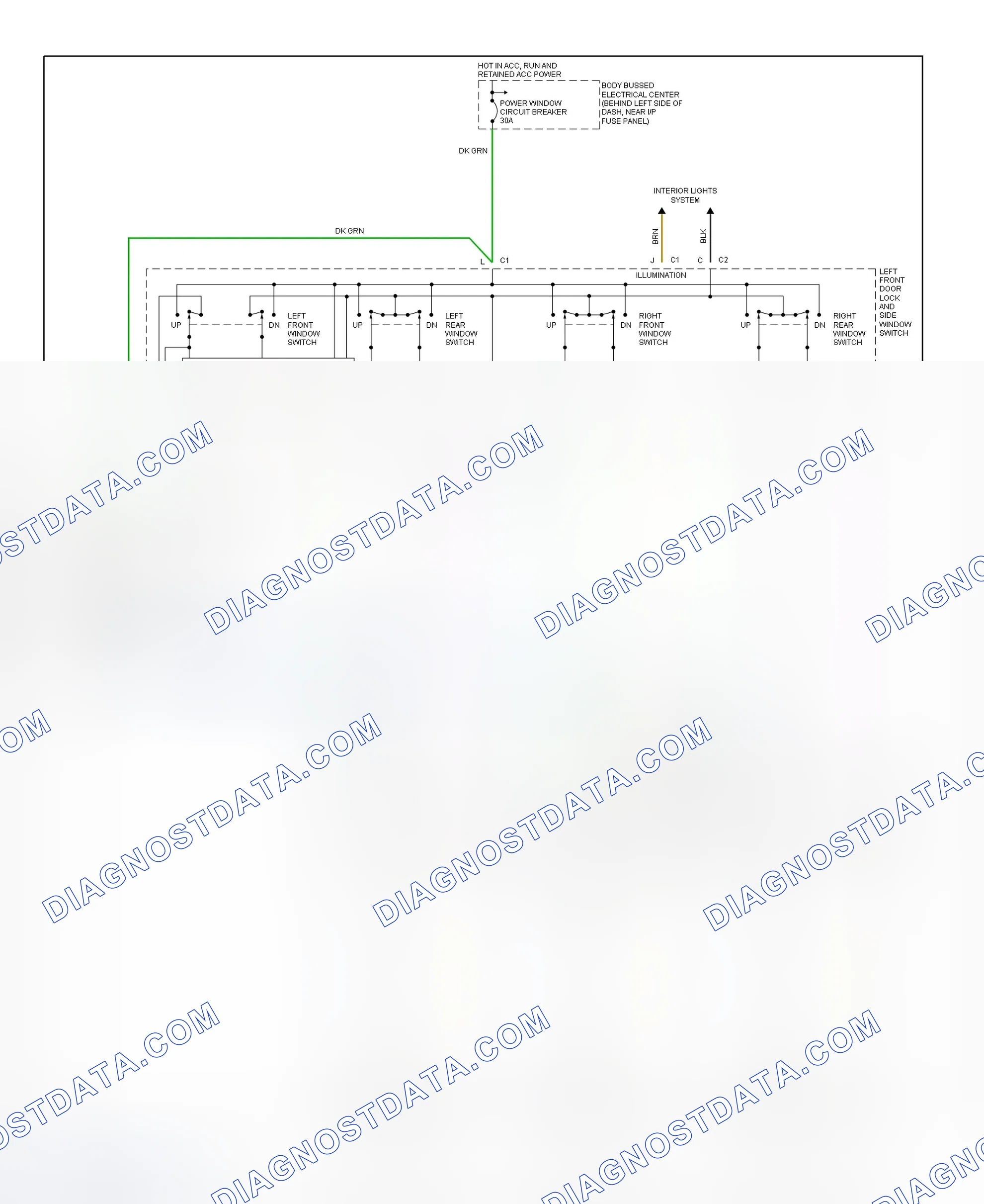 Fig. 2: Power Window System Wiring Diagram (4-Door)