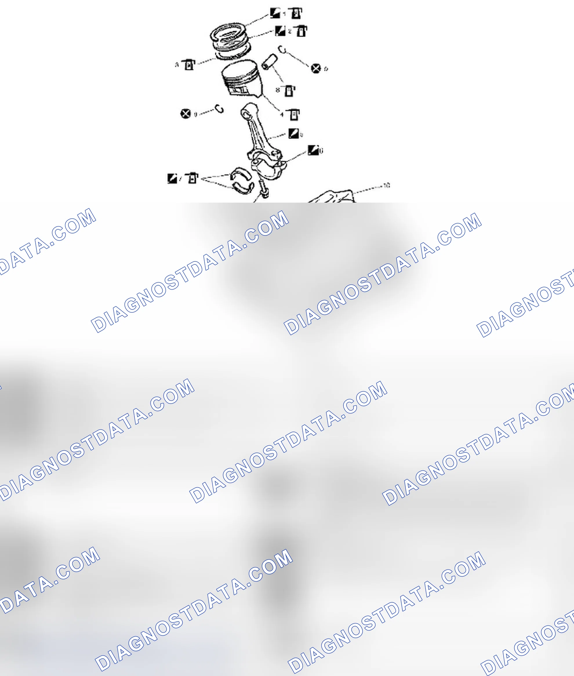 Scheme 159: PISTONS, PISTON RINGS, CONNECTING RODS AND CYLINDERS COMPONENTS