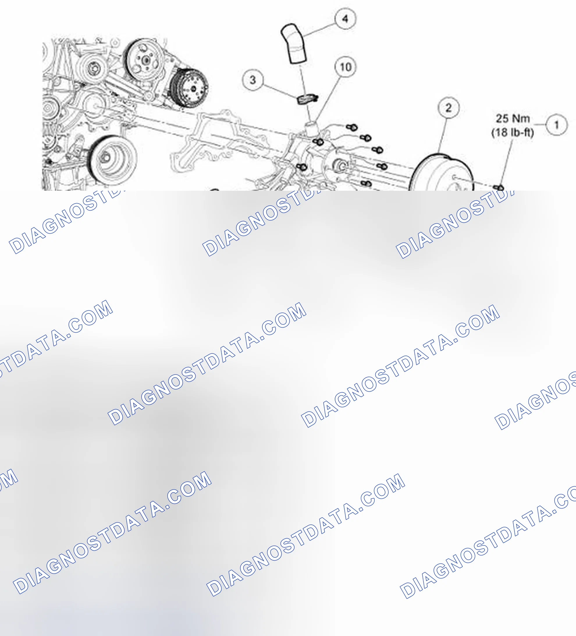 Fig. 6: Identifying Coolant Pump Pulley, Heater Hose And Hose Clamp - With Torque Specifications