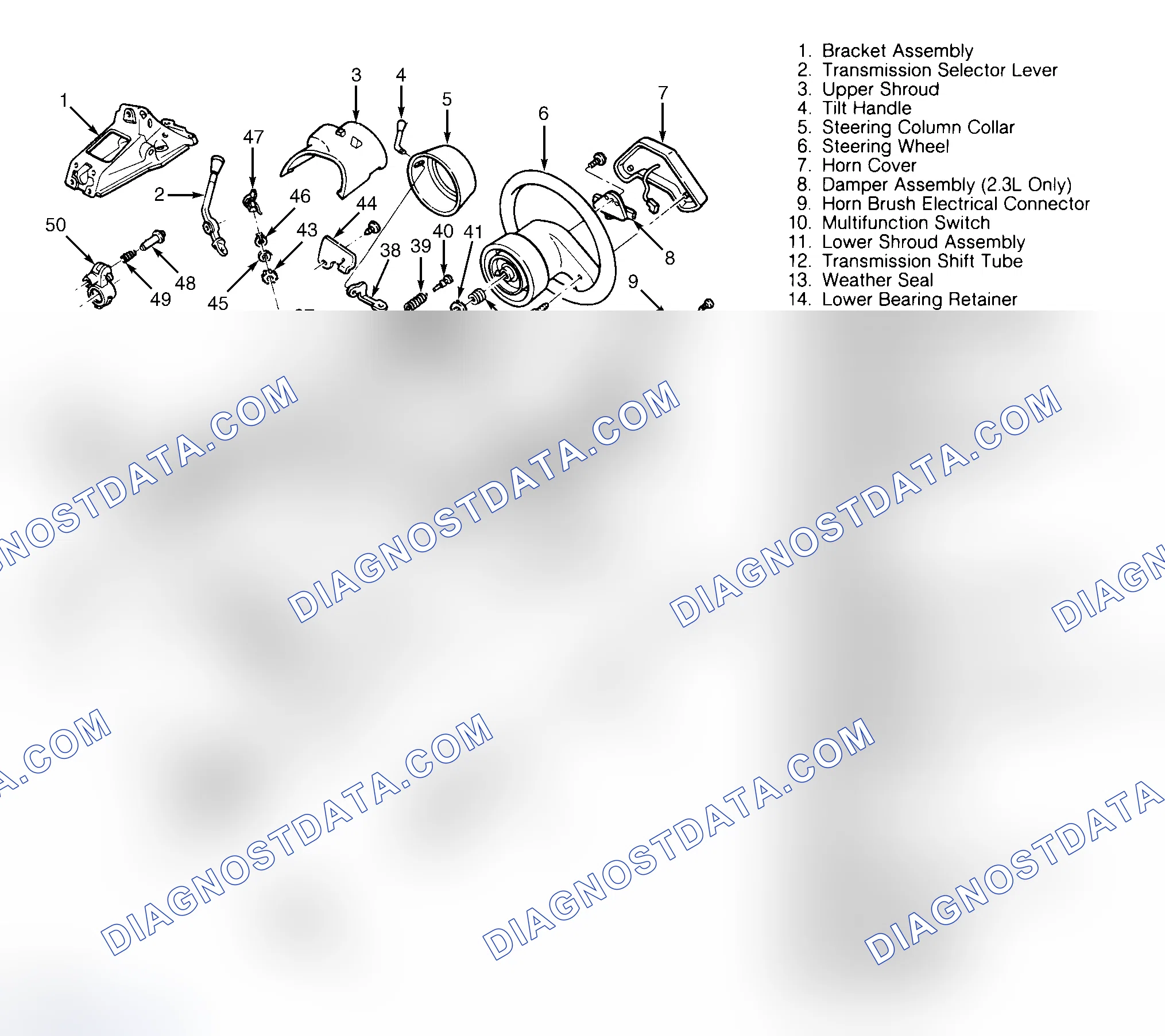 Fig. 5: View Of Tilt Steering Column With A/T (Explorer & Ranger)