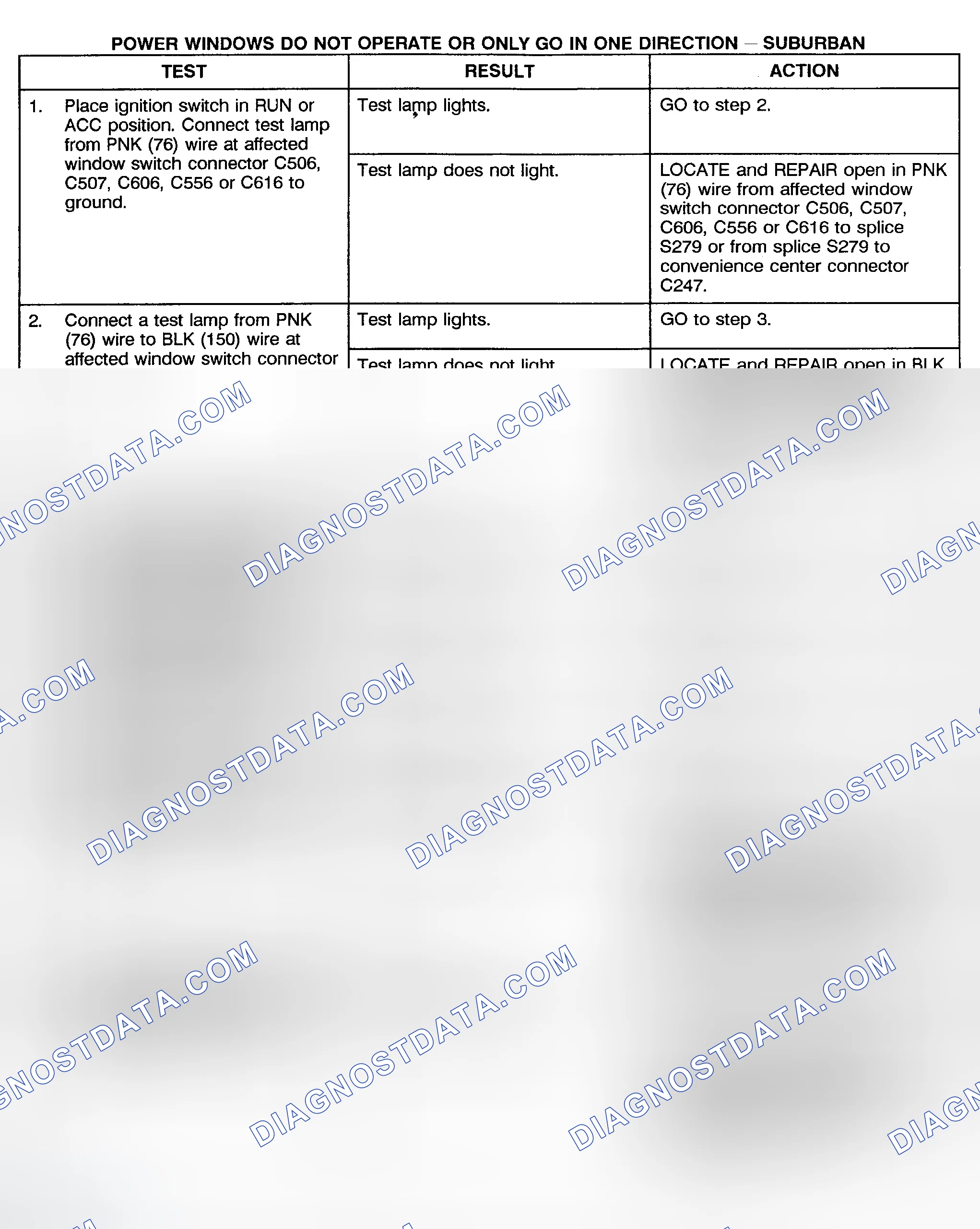 Scheme 8: TEST H: POWER WINDOWS DO NOT OPERATE OR ONLY OPERATE IN ONE DIRECTION (CREW CAB, UTILITY & SUBURBAN)