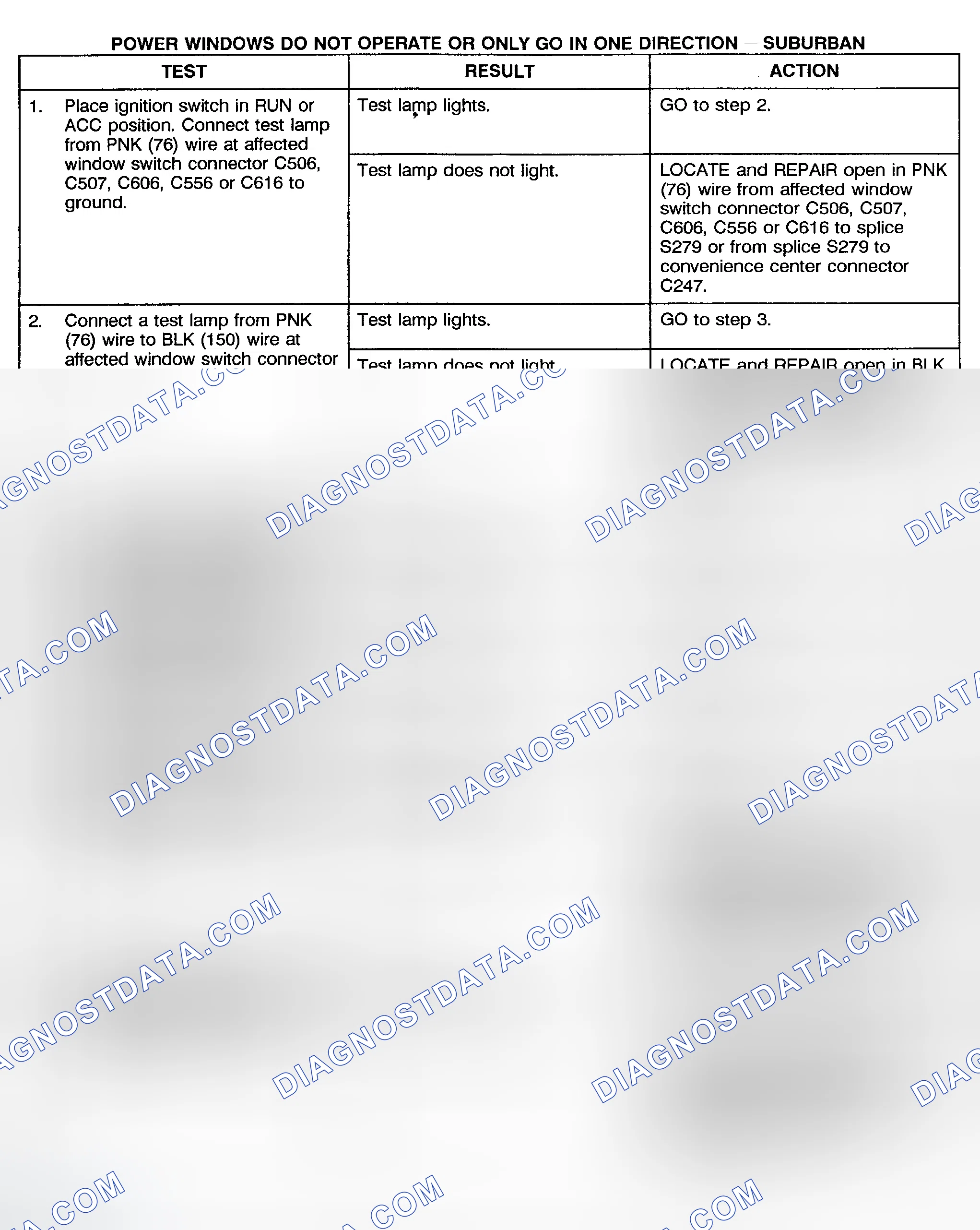 Scheme 8: TEST H: POWER WINDOWS DO NOT OPERATE OR ONLY OPERATE IN ONE DIRECTION (CREW CAB, UTILITY & SUBURBAN)