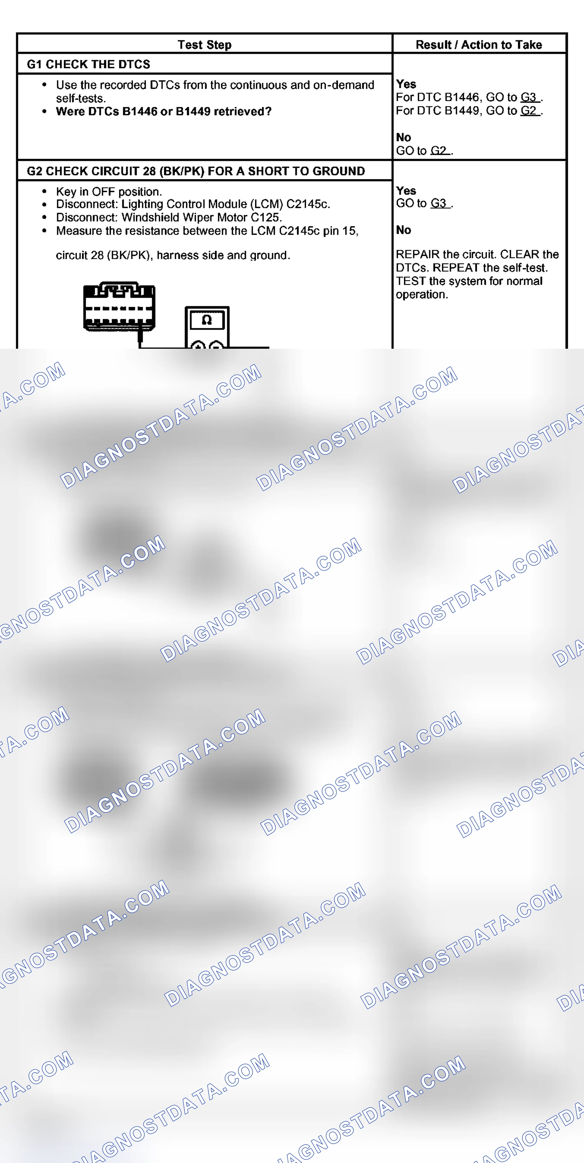 Scheme 12: PINPOINT TEST G: THE HEADLAMPS DO NOT ILLUMINATE WHEN THE WIPERS ARE ON