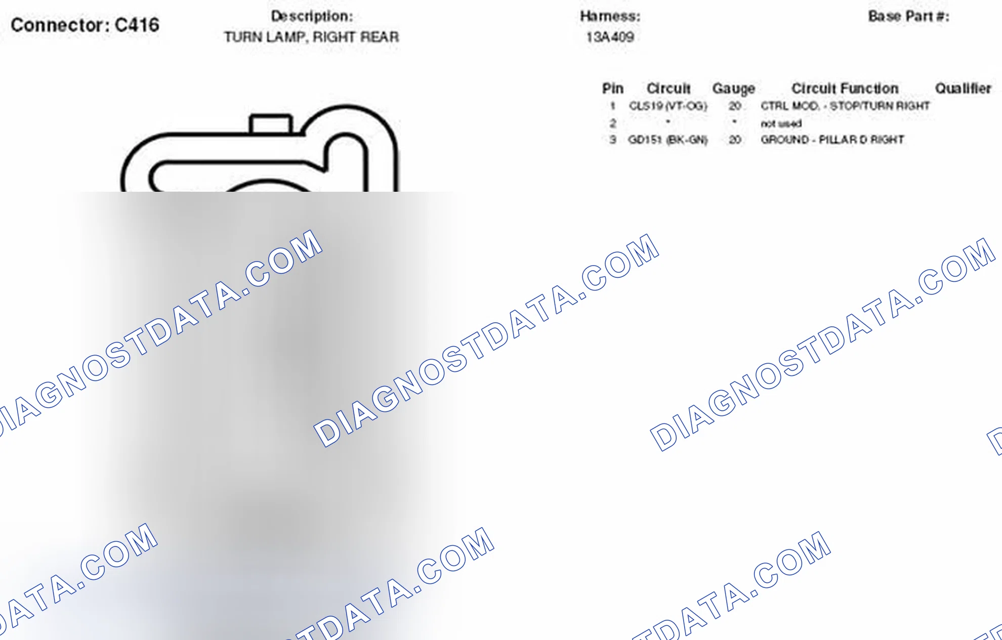 Scheme 168: Right Rear Turn Lamp Connector End View (C416)