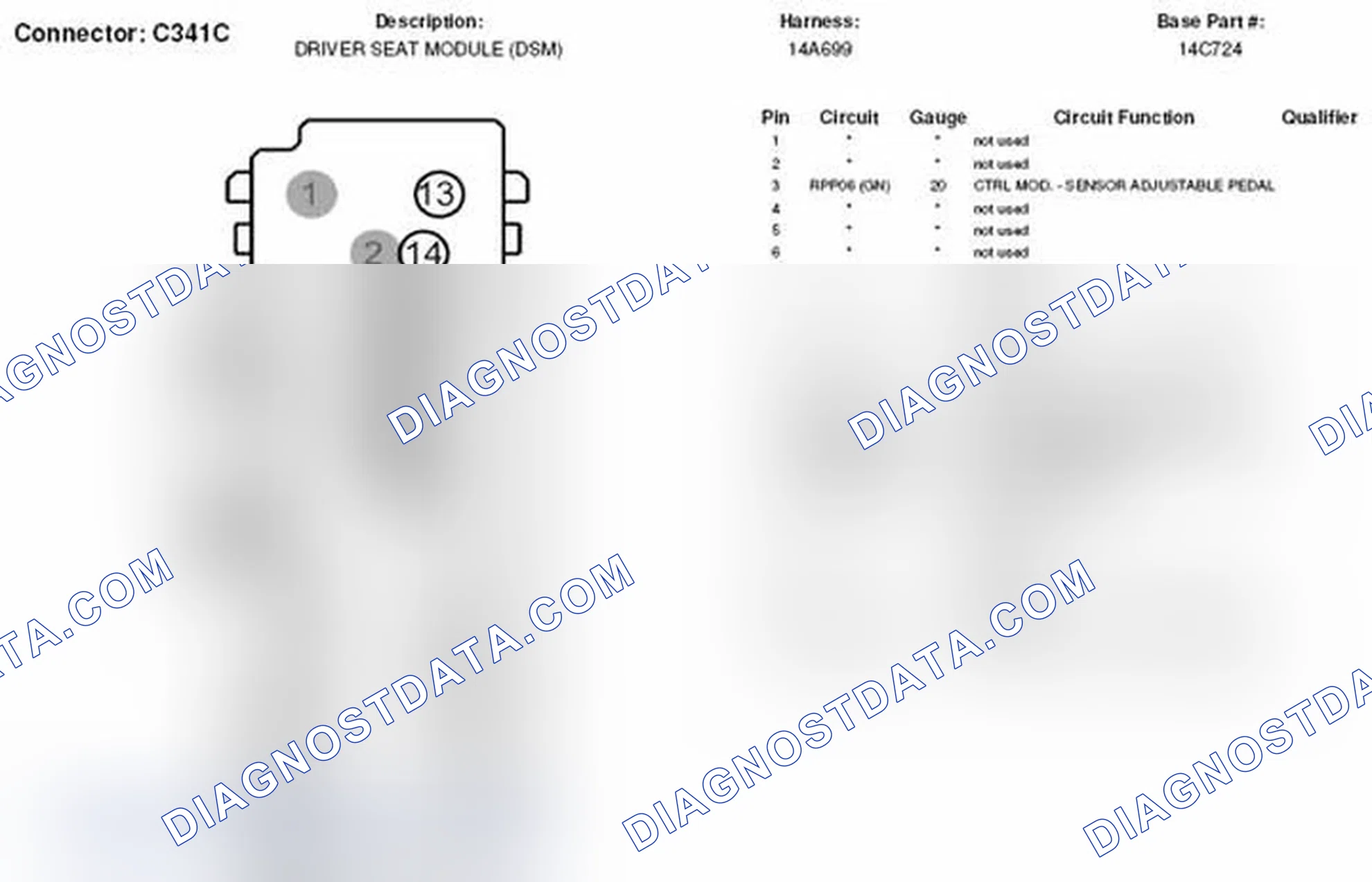 Scheme 107: Driver Seat Module Connector End View (C341C)