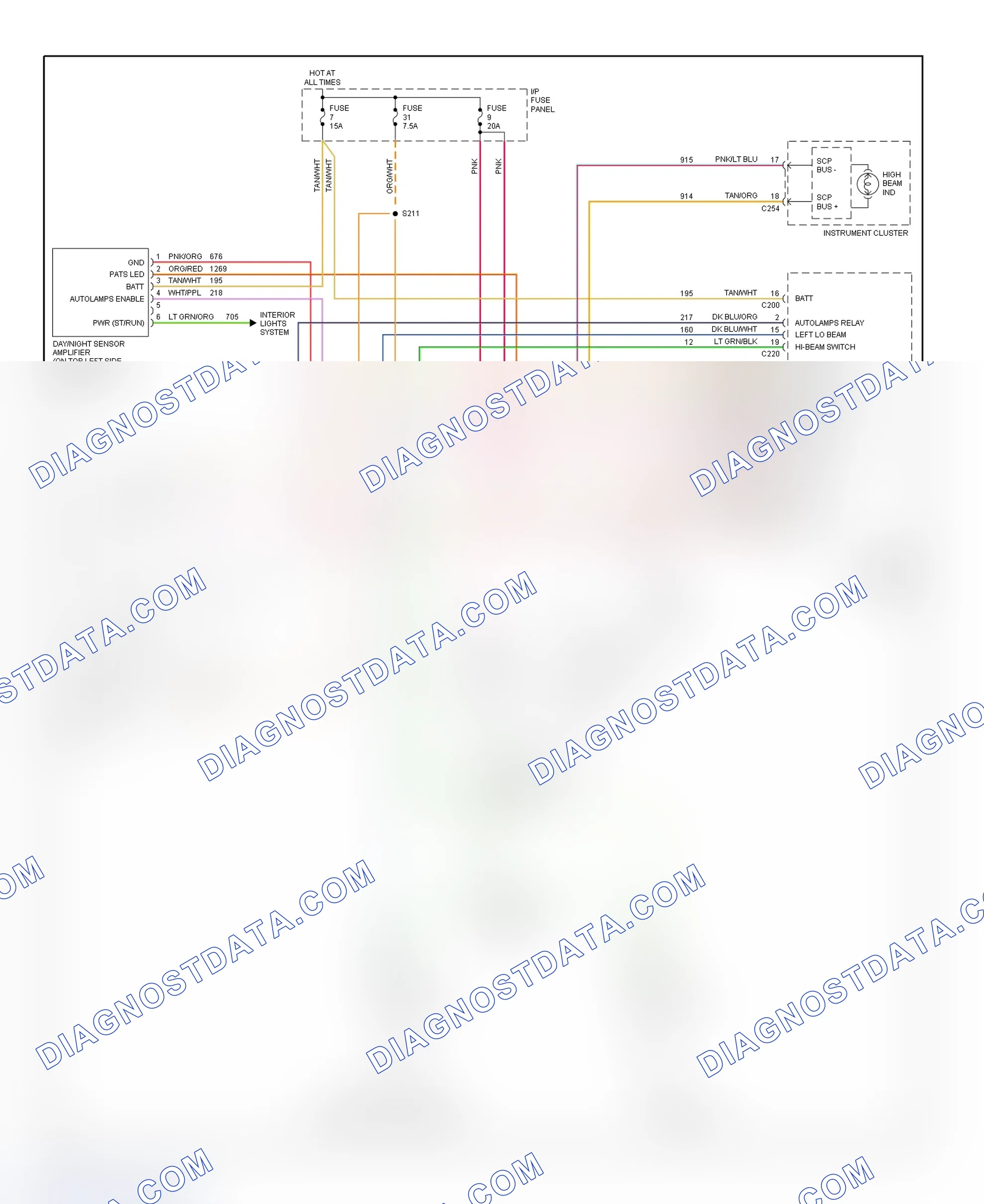 Scheme 18: Headlight System Wiring Diagram (Town Car - Autolamps & Delayed Exit Circuit)
