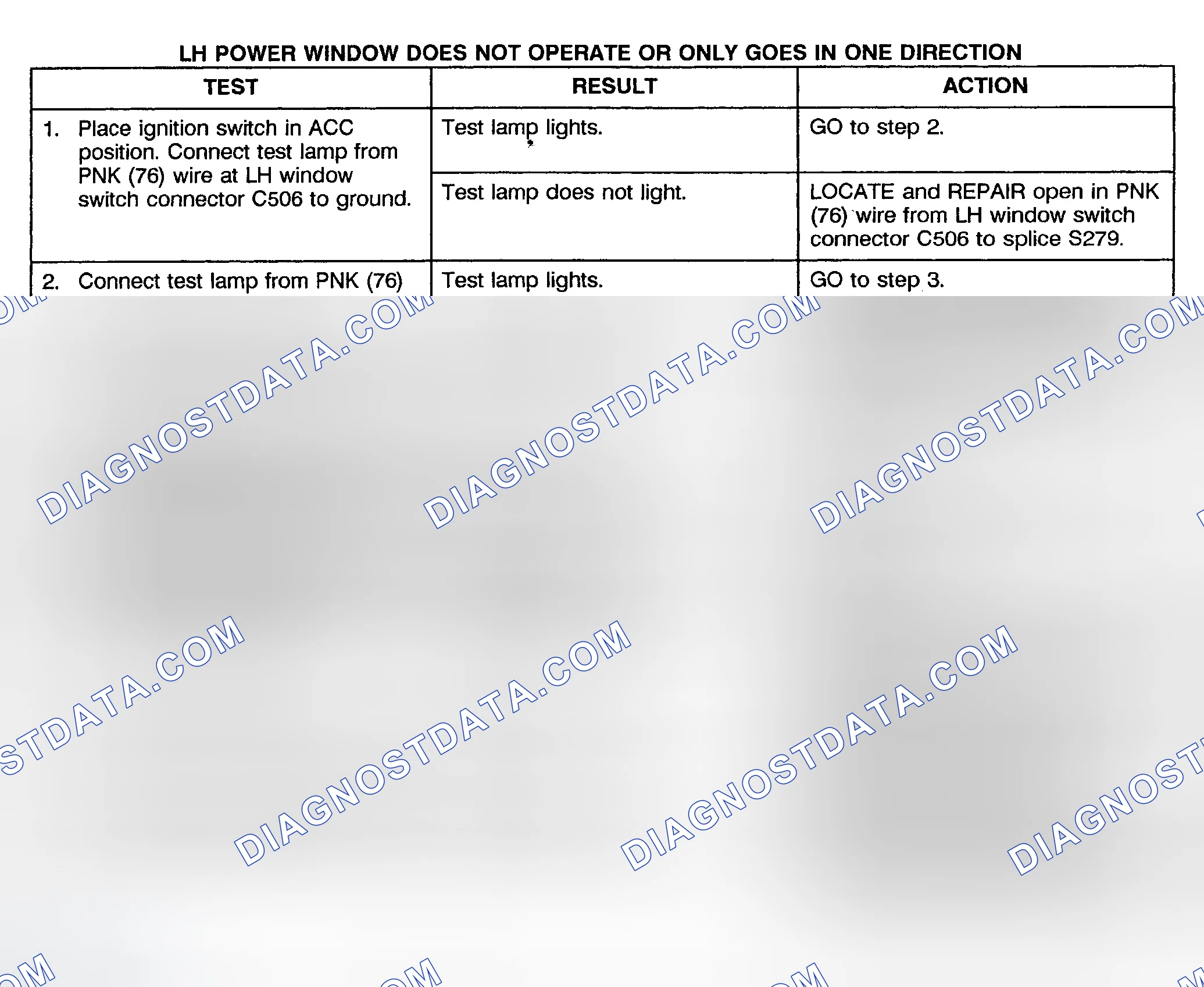 Scheme 2: TEST B: LEFT POWER WINDOW DOES NOT OPERATE OR ONLY OPERATES IN ONE DIRECTION (2-DOOR & EXTENDED CAB)