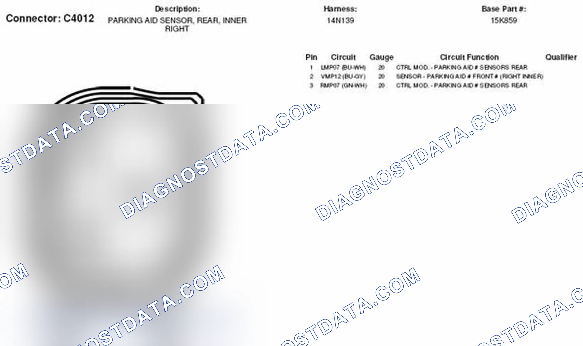 Scheme 311: Inner Right Rear Parking Aid Sensor Connector End View (C4012)