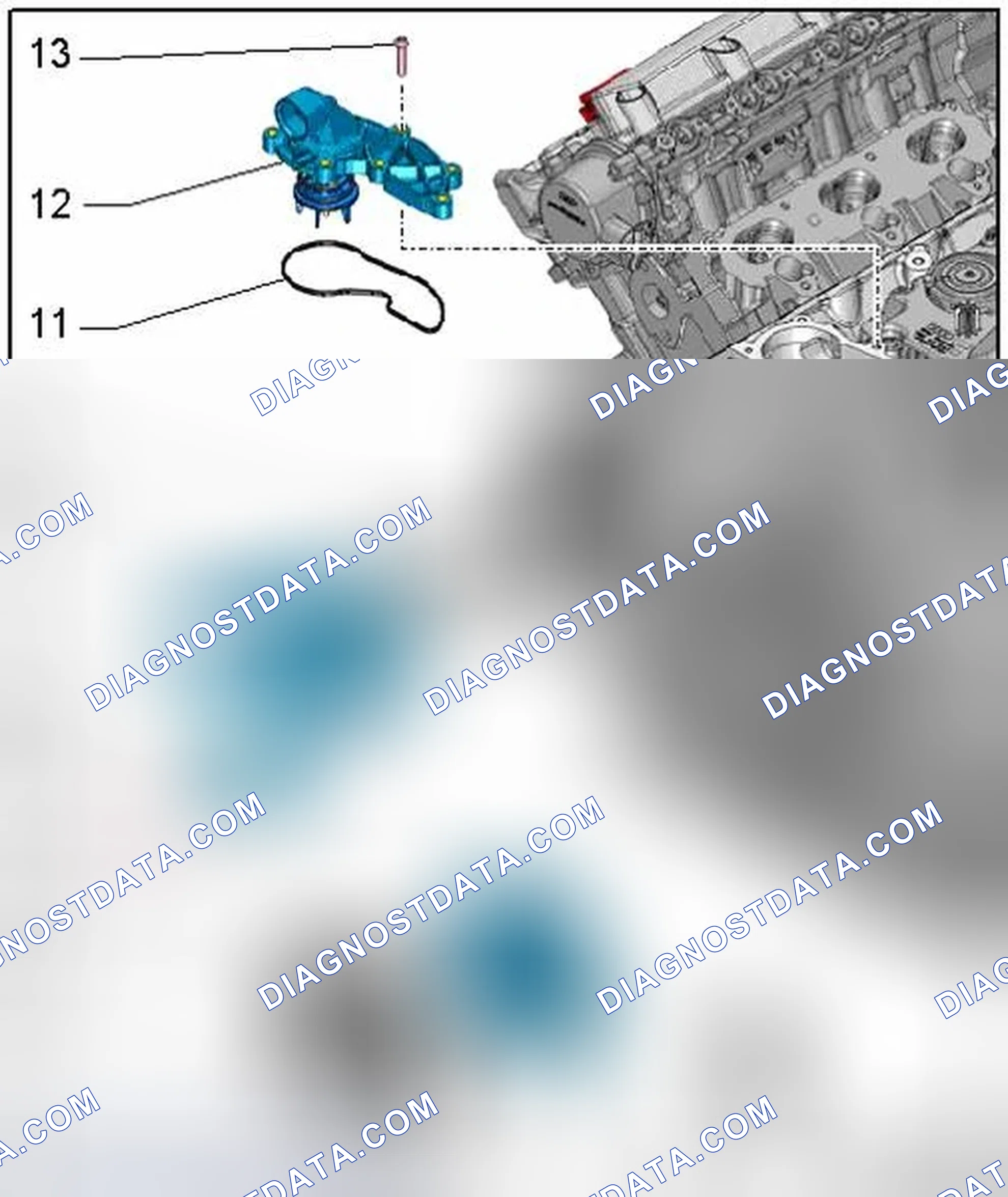 Scheme 131: COOLANT PUMP, COOLANT THERMOSTAT AND CONNECTING PIECE OVERVIEW