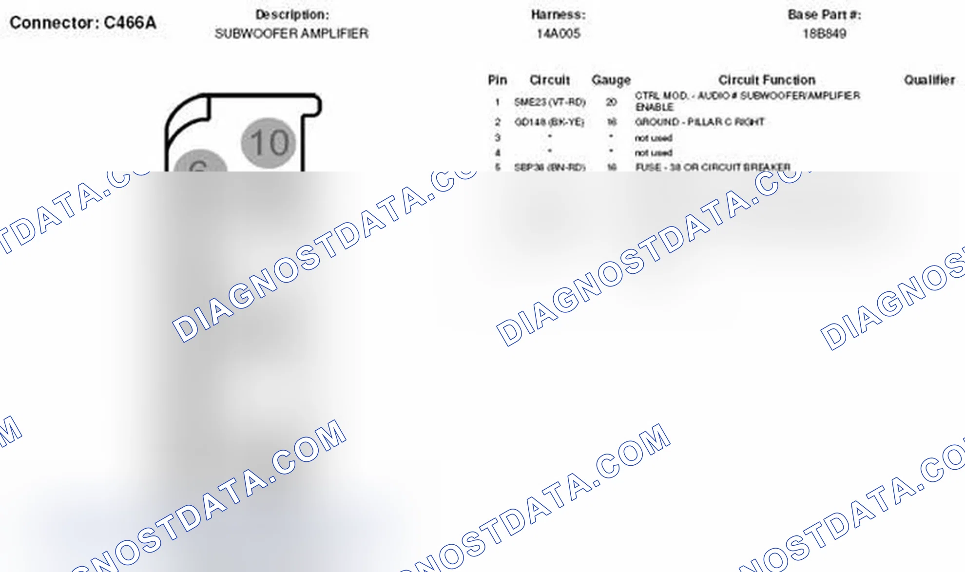 Scheme 132: Subwoofer Amplifier Connector End View (C466A)