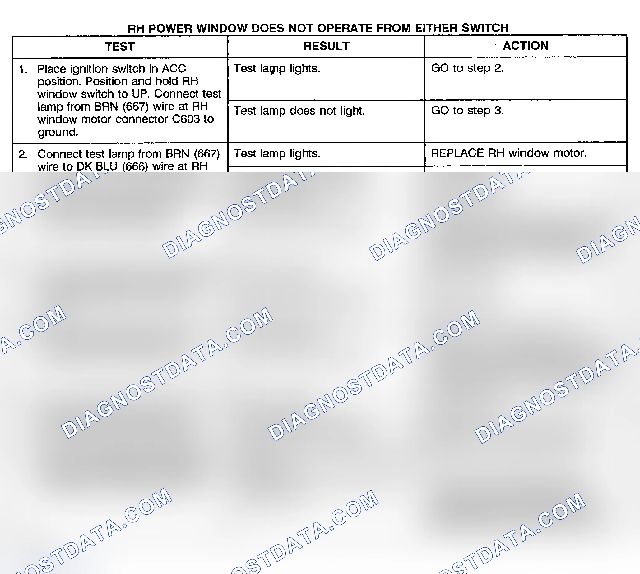 Scheme 6: TEST D: POWER WINDOW RIGHT DOSE NOT OPERATE FROM EITHER SWITCH - PICKUP