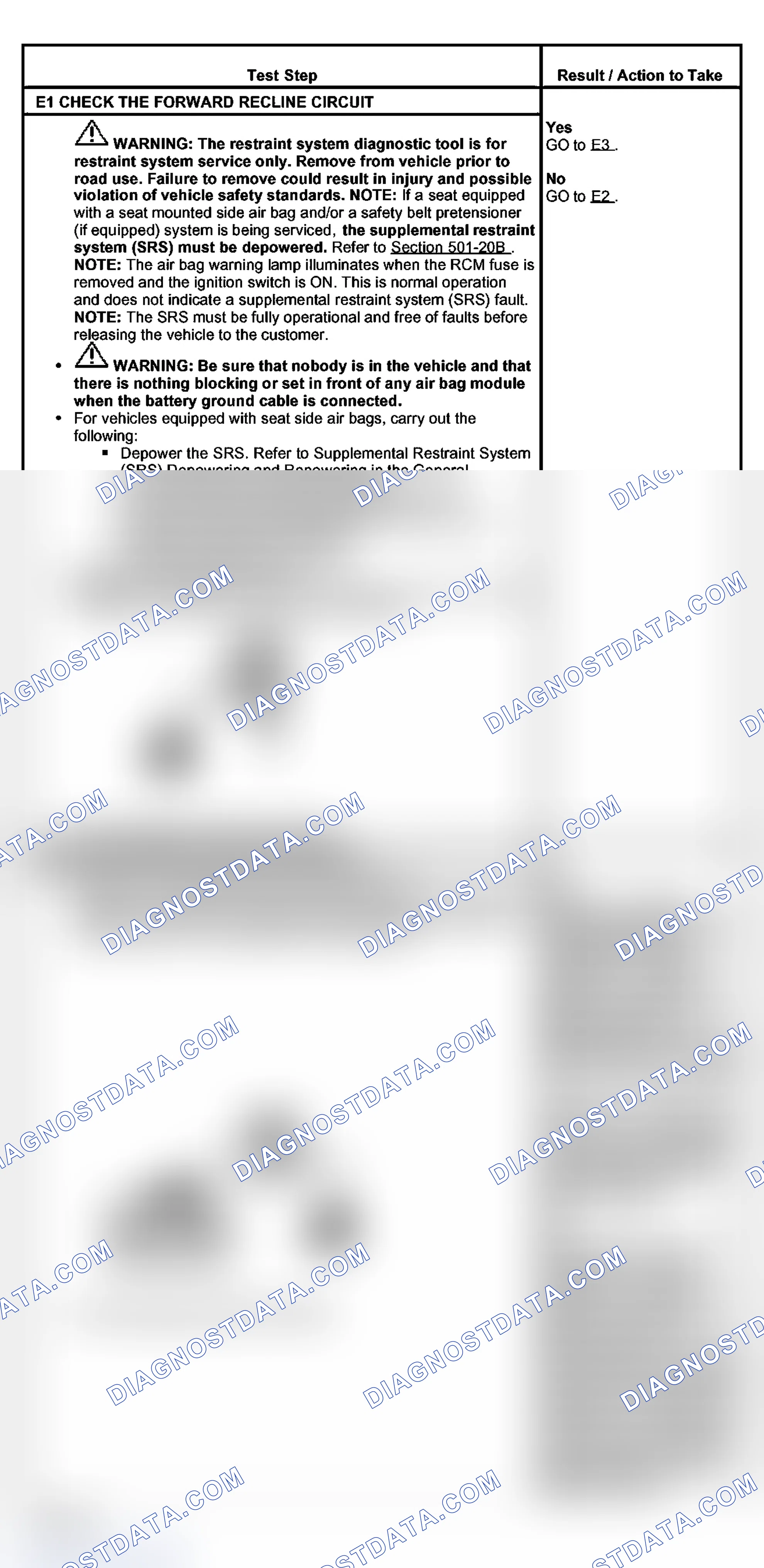 Scheme 18: PINPOINT TEST E: POWER SEAT DOES NOT RECLINE - PASSENGER SEAT