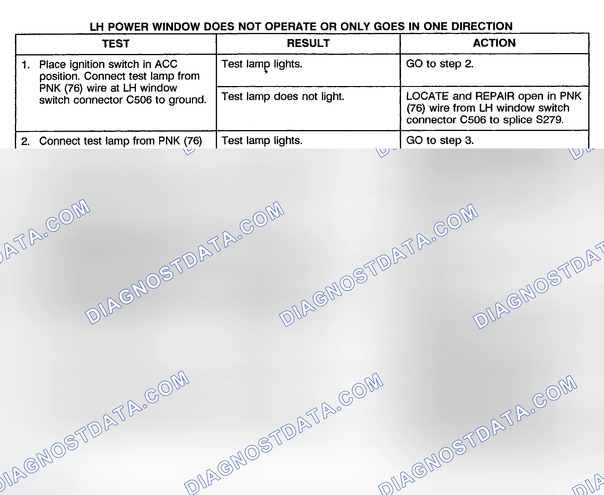 Scheme 2: TEST B: LEFT POWER WINDOW DOES NOT OPERATE OR ONLY OPERATES IN ONE DIRECTION (2-DOOR & EXTENDED CAB)