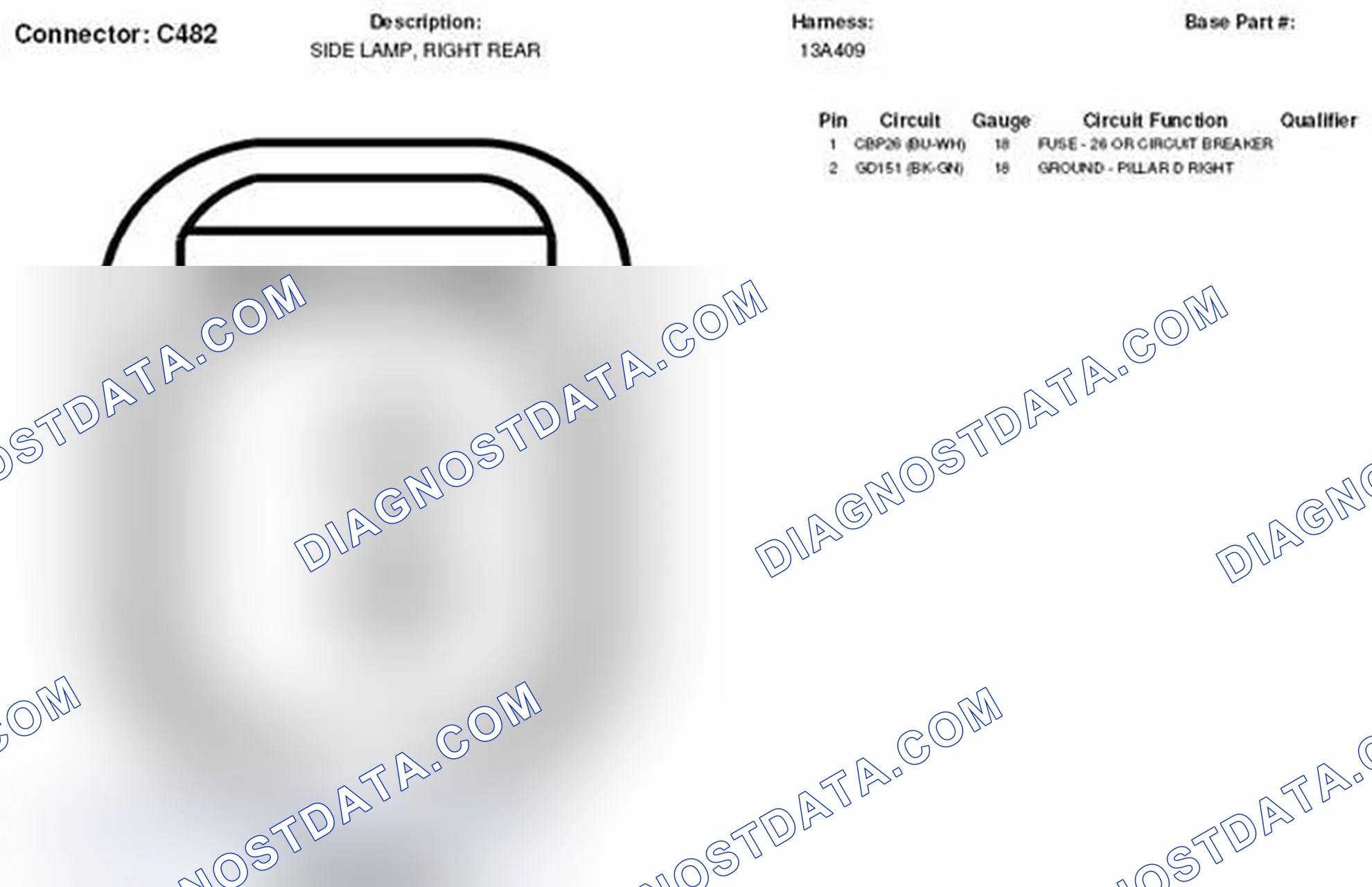 Scheme 200: Right Rear Side Lamp Connector End View (C482)