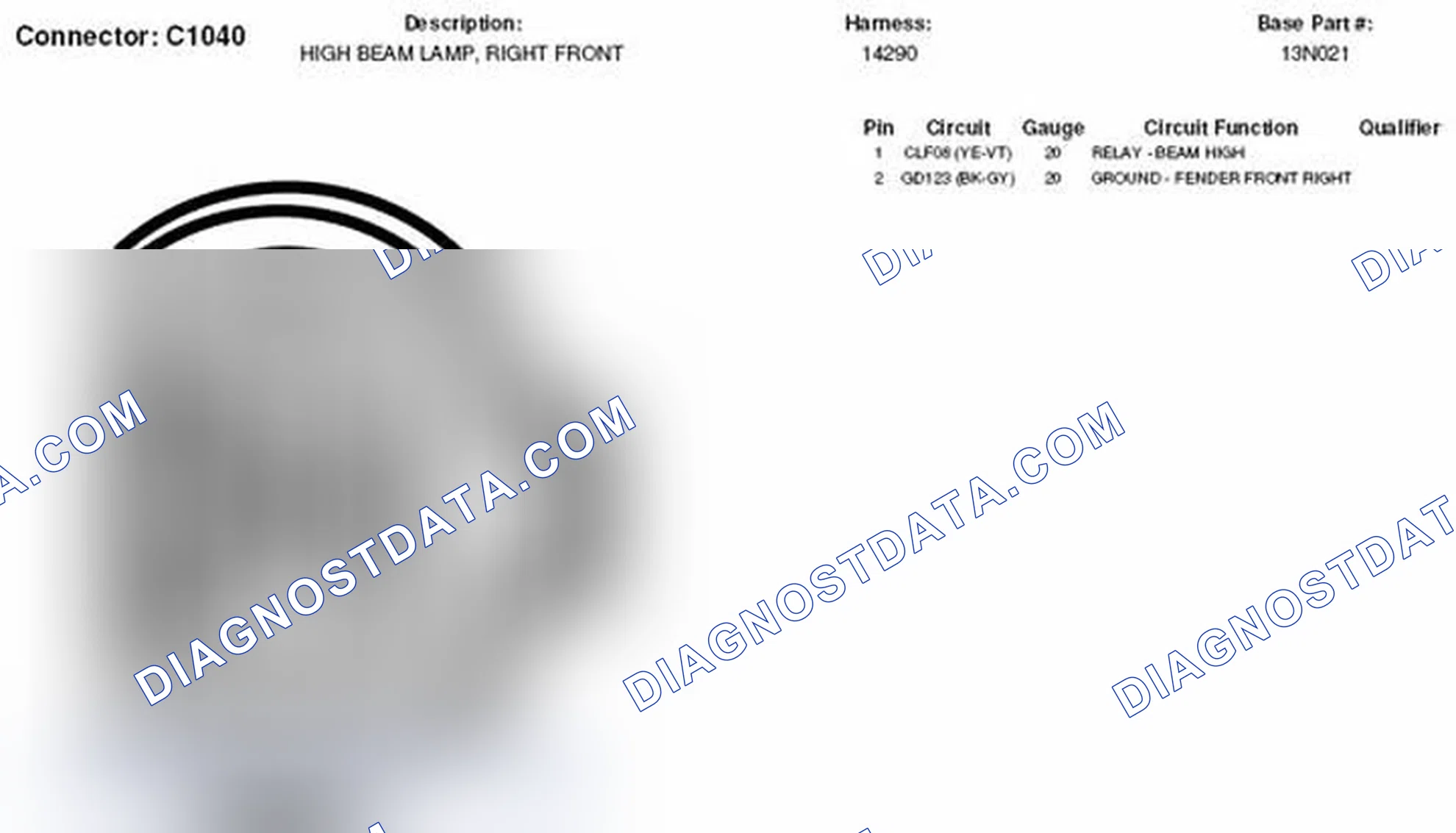 Scheme 196: Right Front High Beam Lamp Connector End View (C1040)