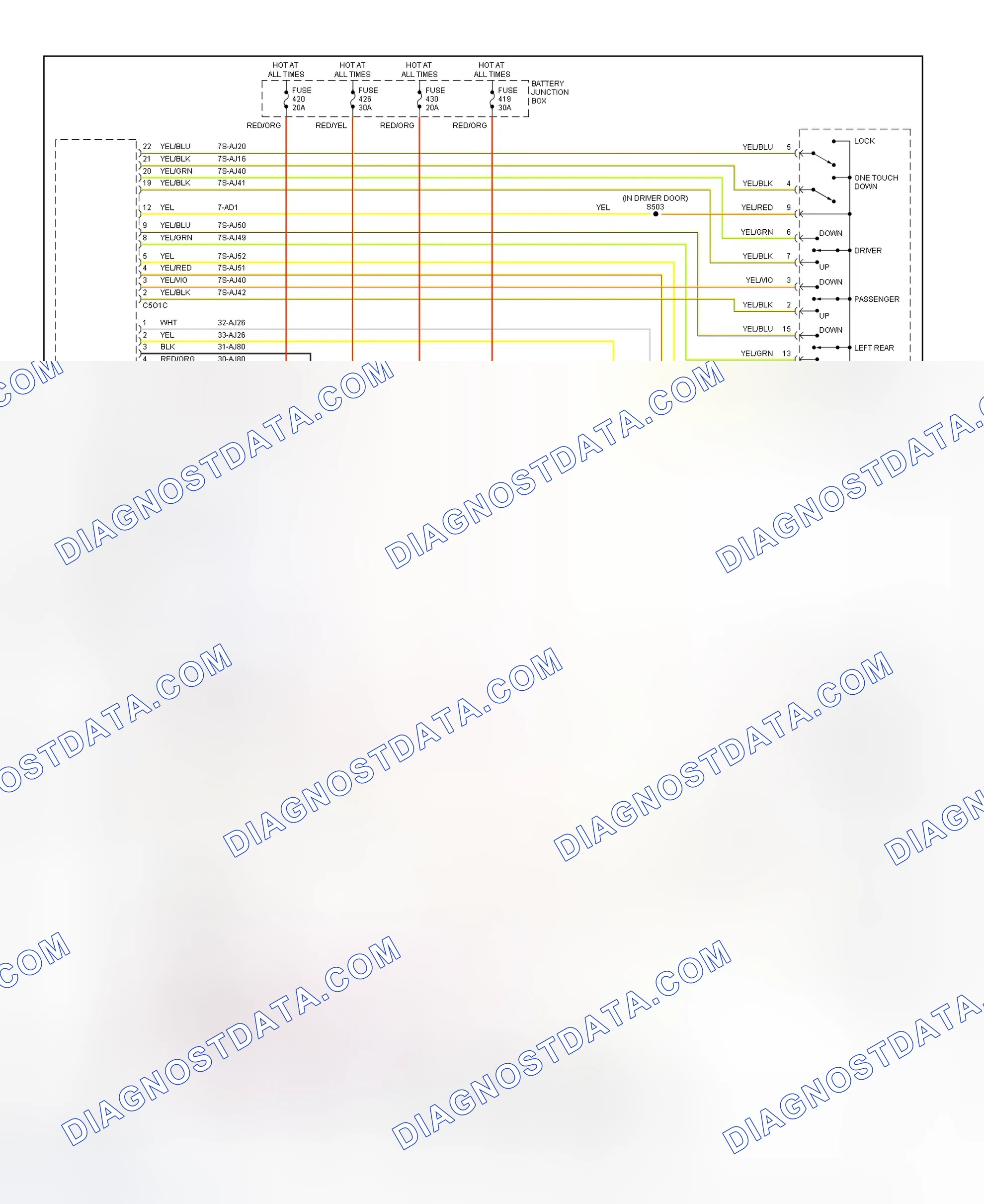 Fig. 12: Power Window System Wiring Diagram (LS)