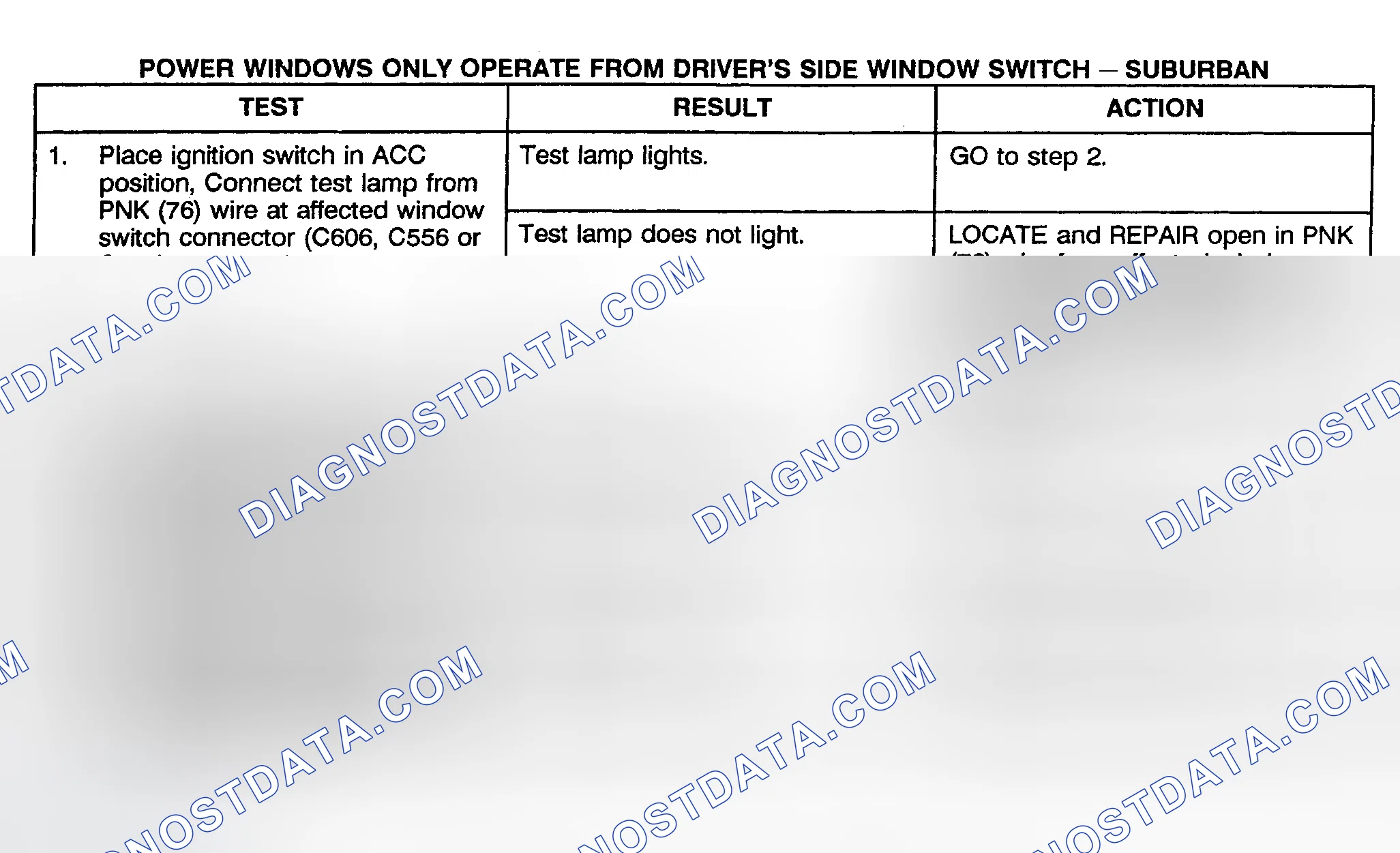 Scheme 6: TEST F: POWER WINDOW ONLY OPERATES FROM DRIVER'S SIDE WINDOW SWITCH (CREW CAB, UTILITY & SUBURBAN)