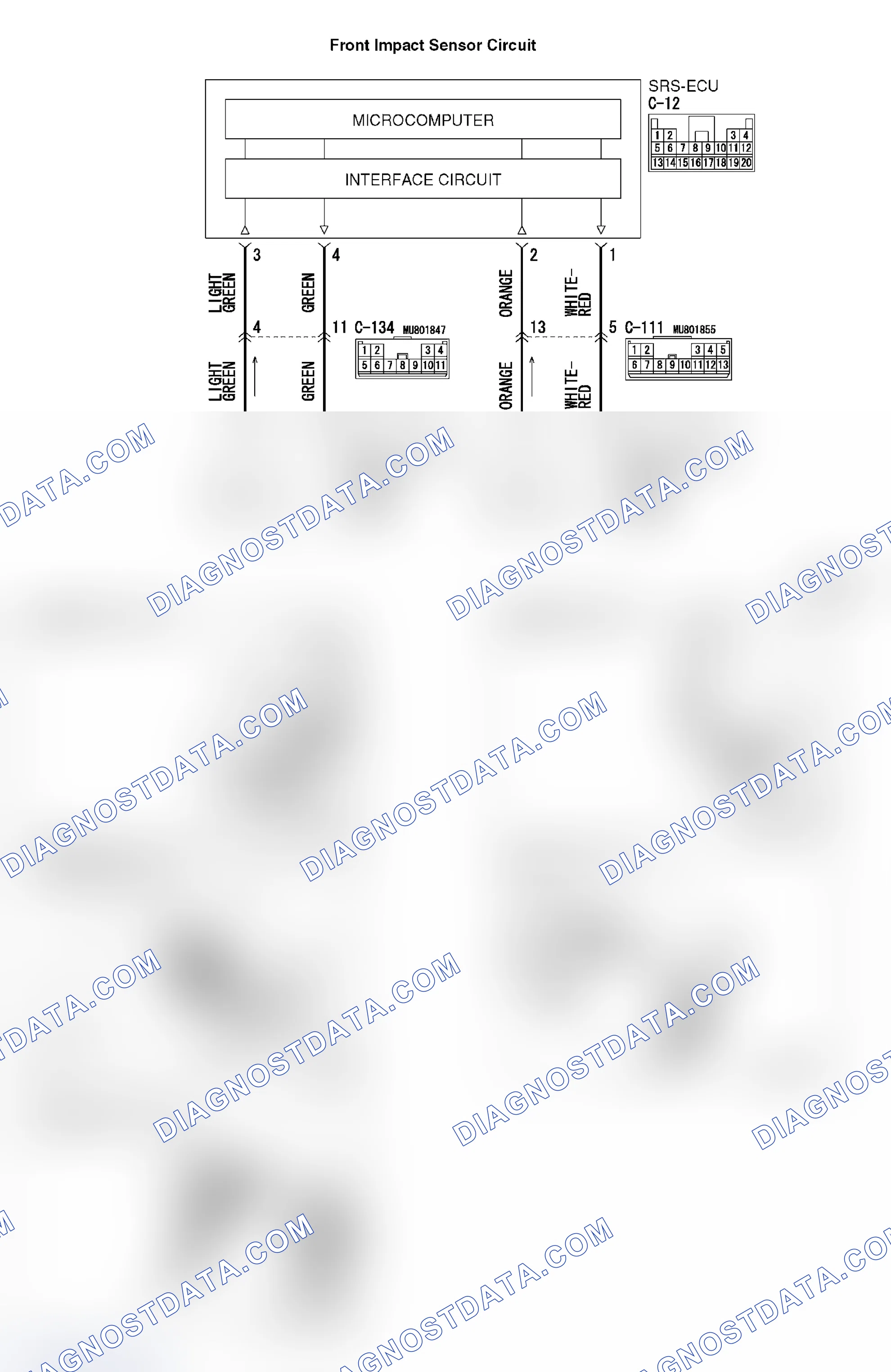 Scheme 356: DTC 1A Front impact sensor (LH) circuit short; DTC 1B Front impact sensor (LH) circuit open; DTC 1C