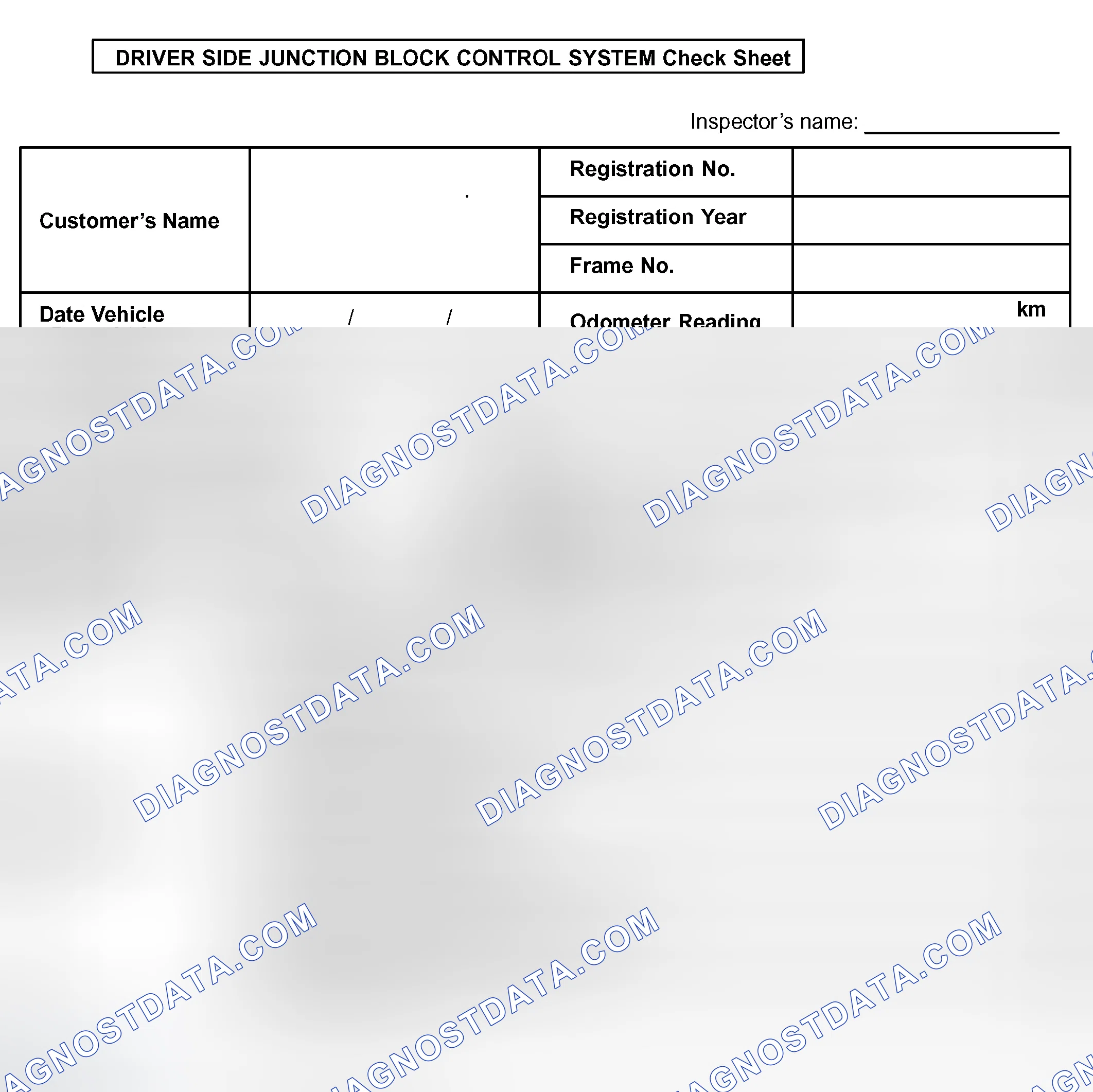 Scheme 59: Driver Side Junction Block Control System Customer Problem Analysis Check Sheet