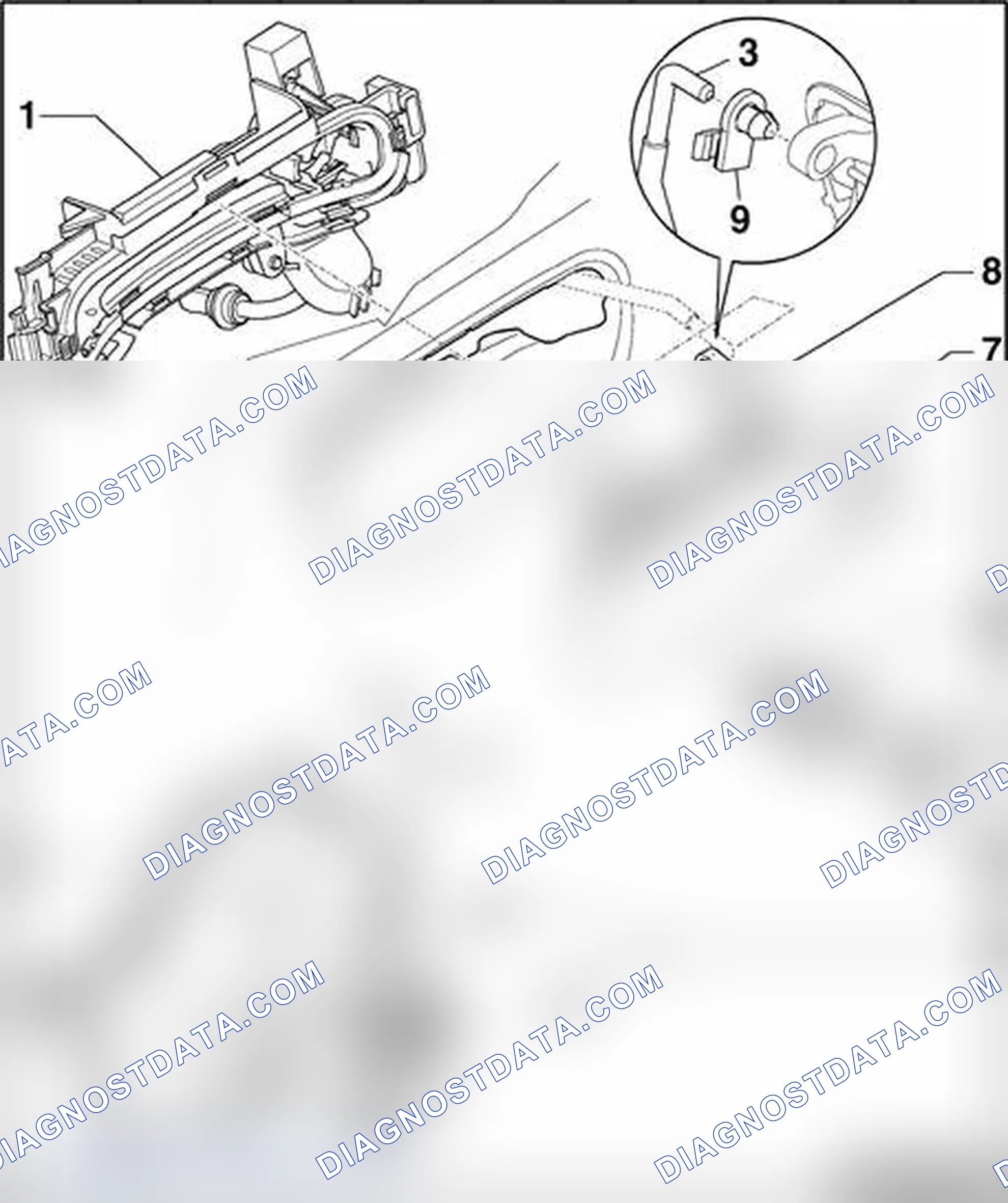 Scheme 93: Door handle and door lock - front, assembly overview
