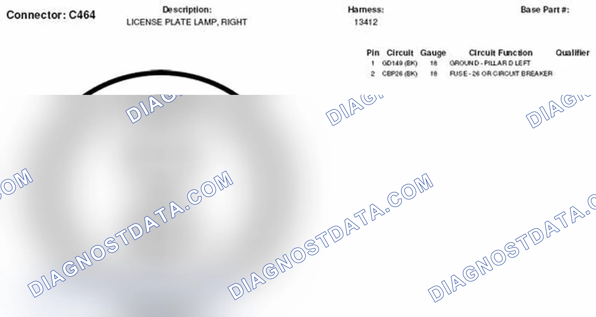 Scheme 191: Right License Plate Lamp Connector End View (C464)