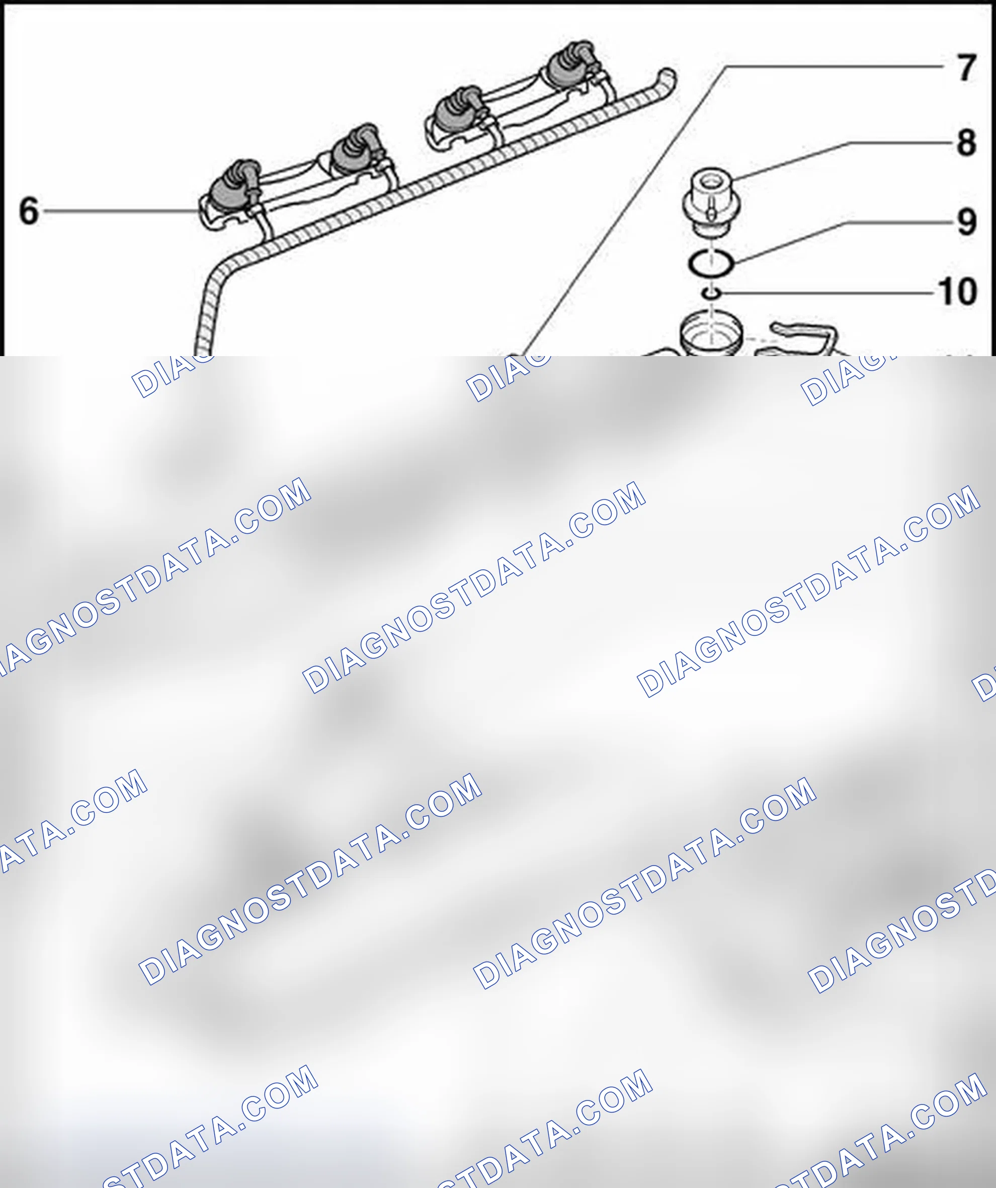 Scheme 123: Fuel rail with fuel injectors, disassembling and assembling