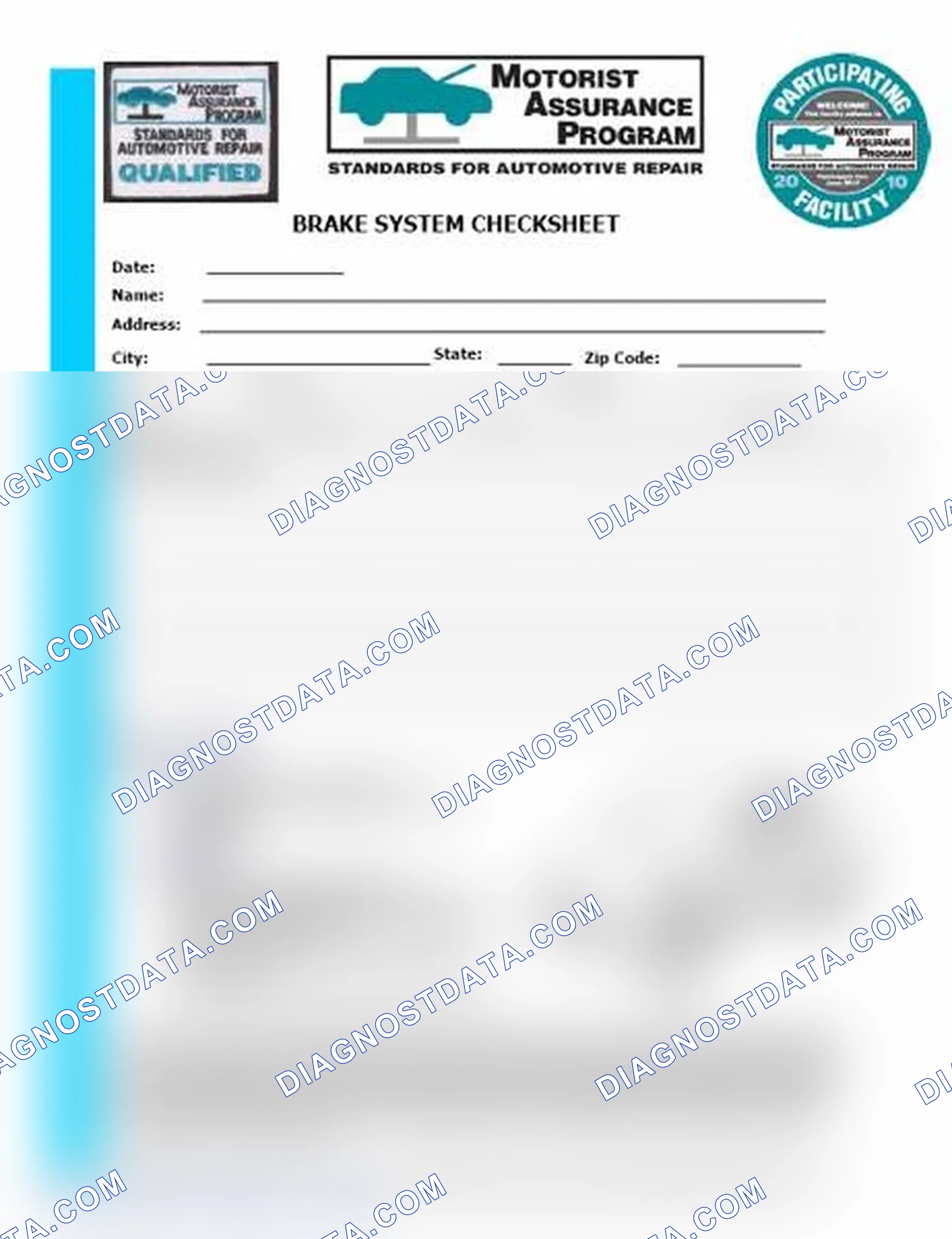 Scheme 1: Brake System Checksheet (1 Of 2)