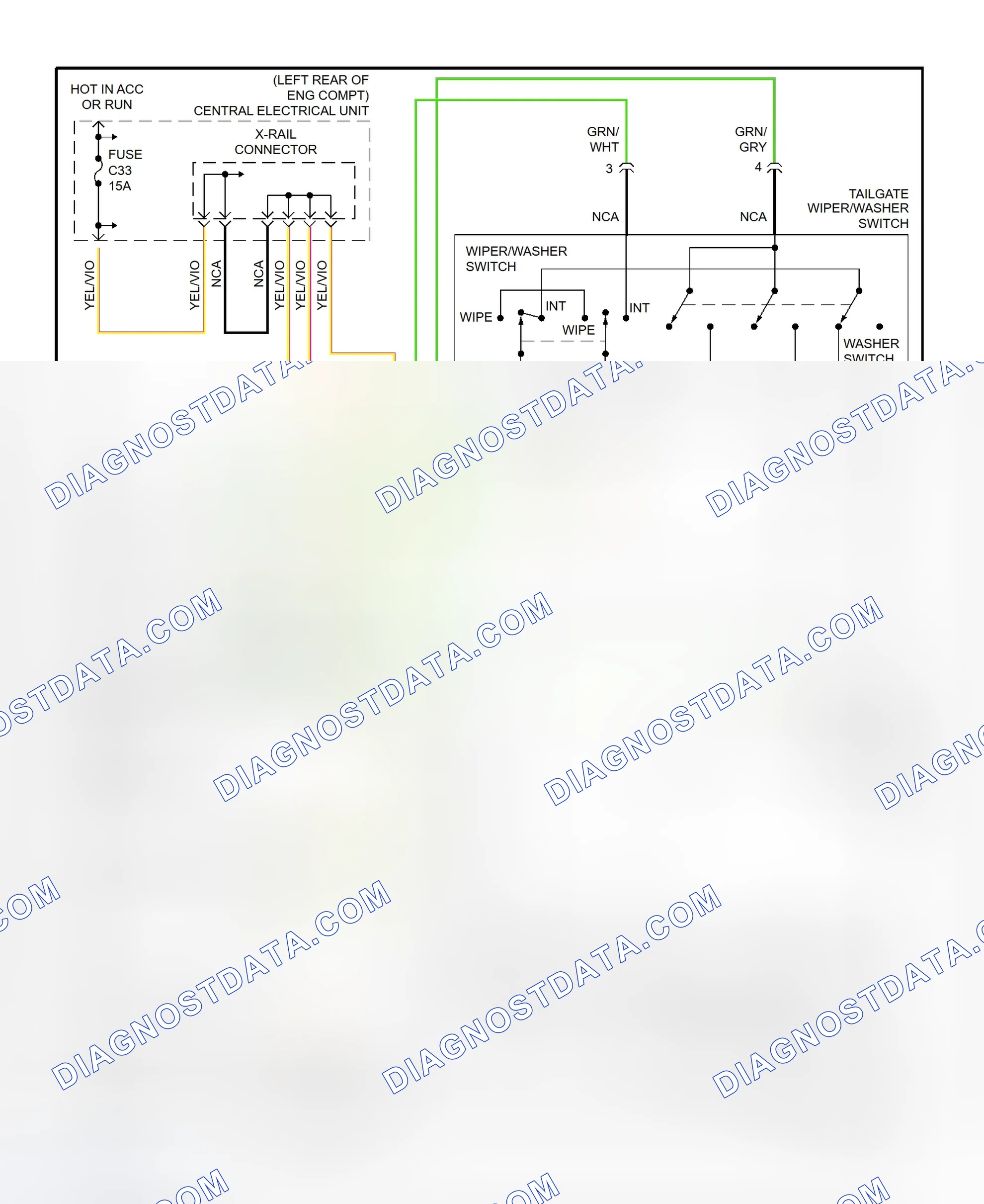Fig. 11: Rear Wiper/Washer System Wiring Diagram (V70)