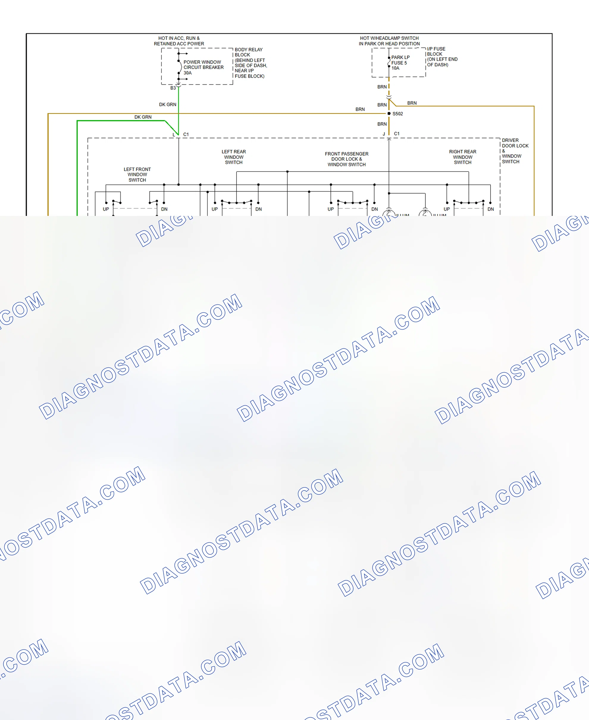 Fig. 6: Power Window System Wiring Diagram (Blazer, Bravada, Jimmy, Sonoma, & S10 Pickup - 4-Door)