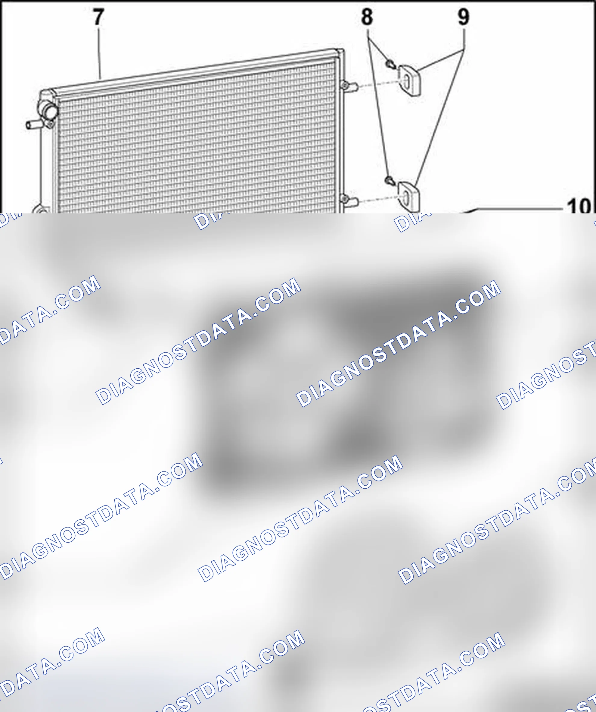 Scheme 222: Radiator and coolant fan, component overview