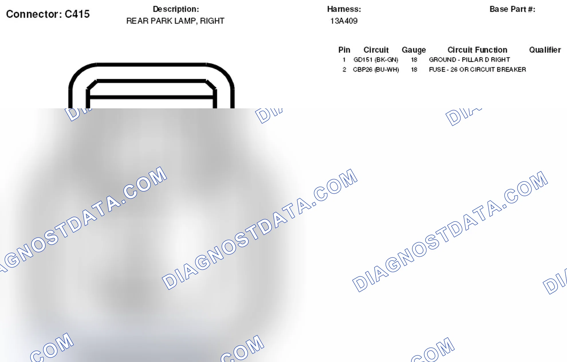 Scheme 167: Right Rear Park Lamp Connector End View (C415)