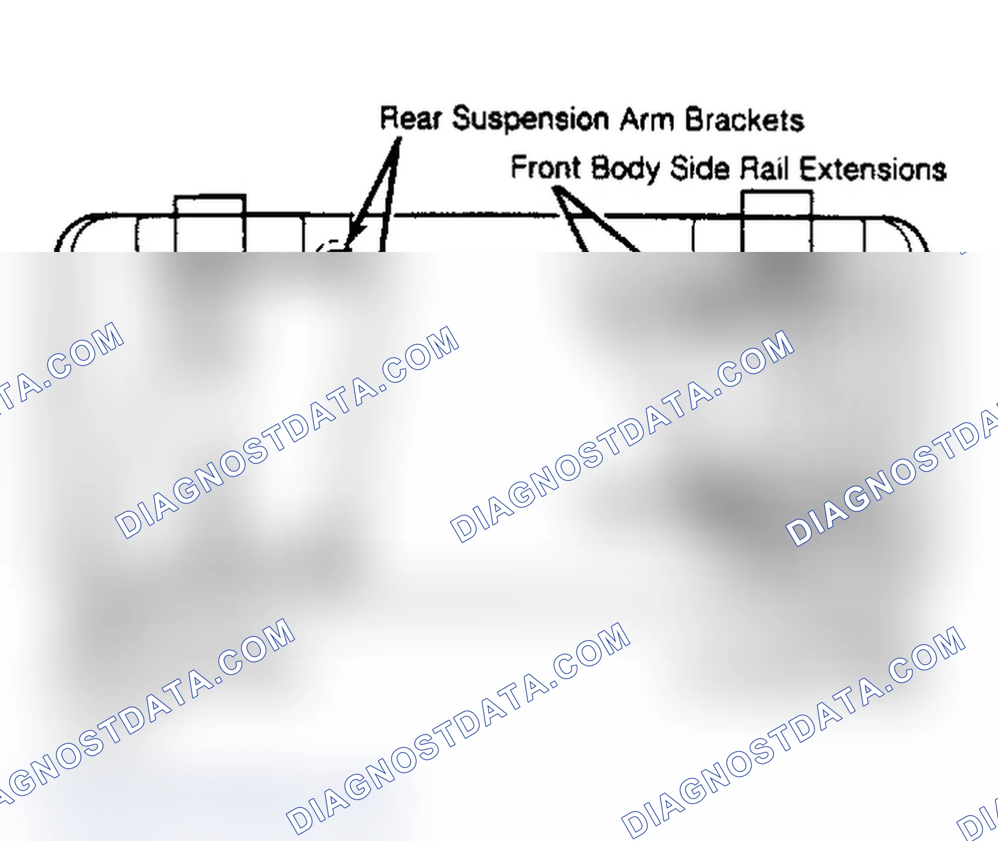 Scheme 3: Lifting Points (Escort, EXP and Lynx). DO NOT contact catalytic converter bracket when lifting.